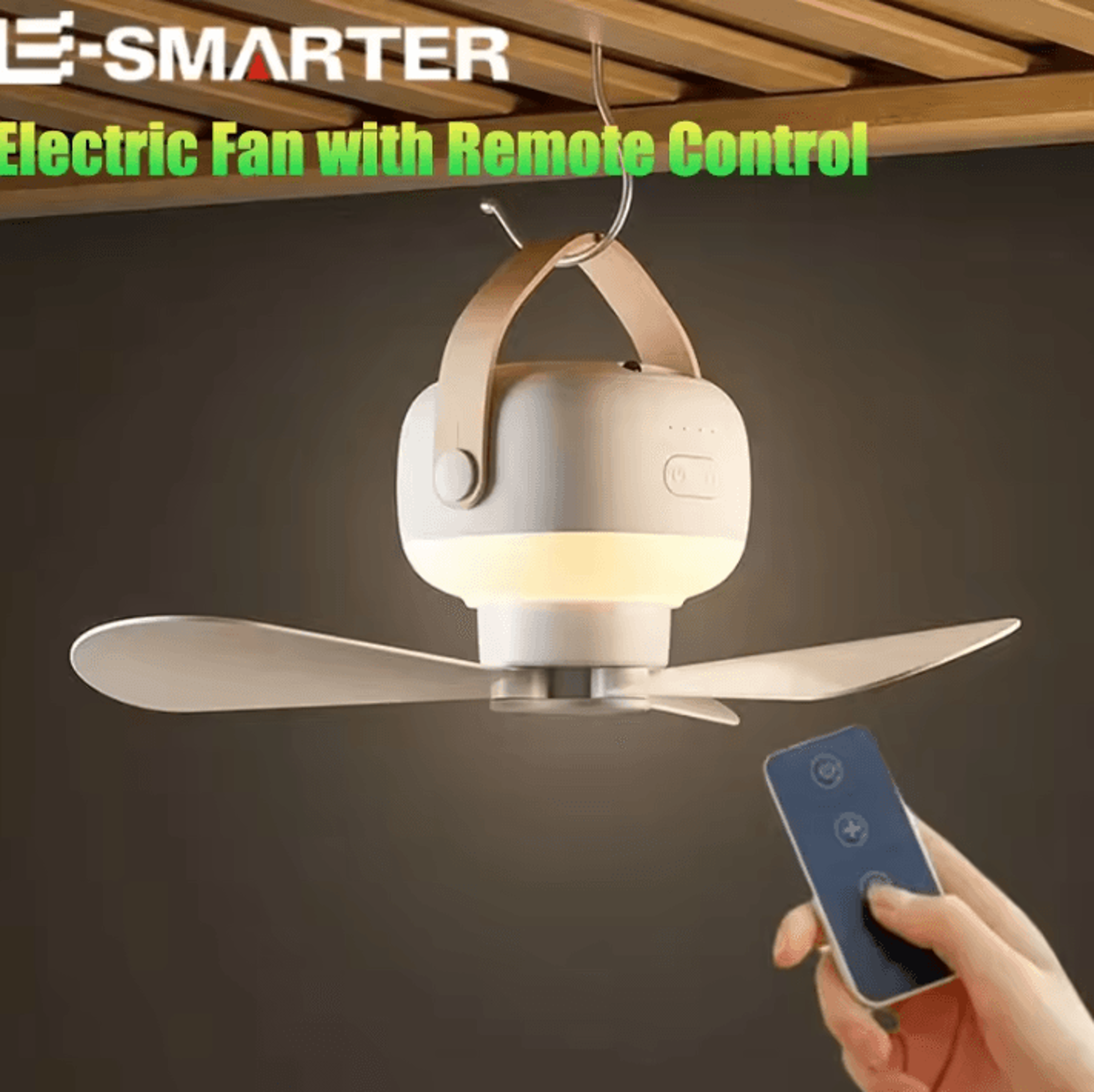 rechargeable portable ceiling fan with remote control and led lighting for outdoor camping