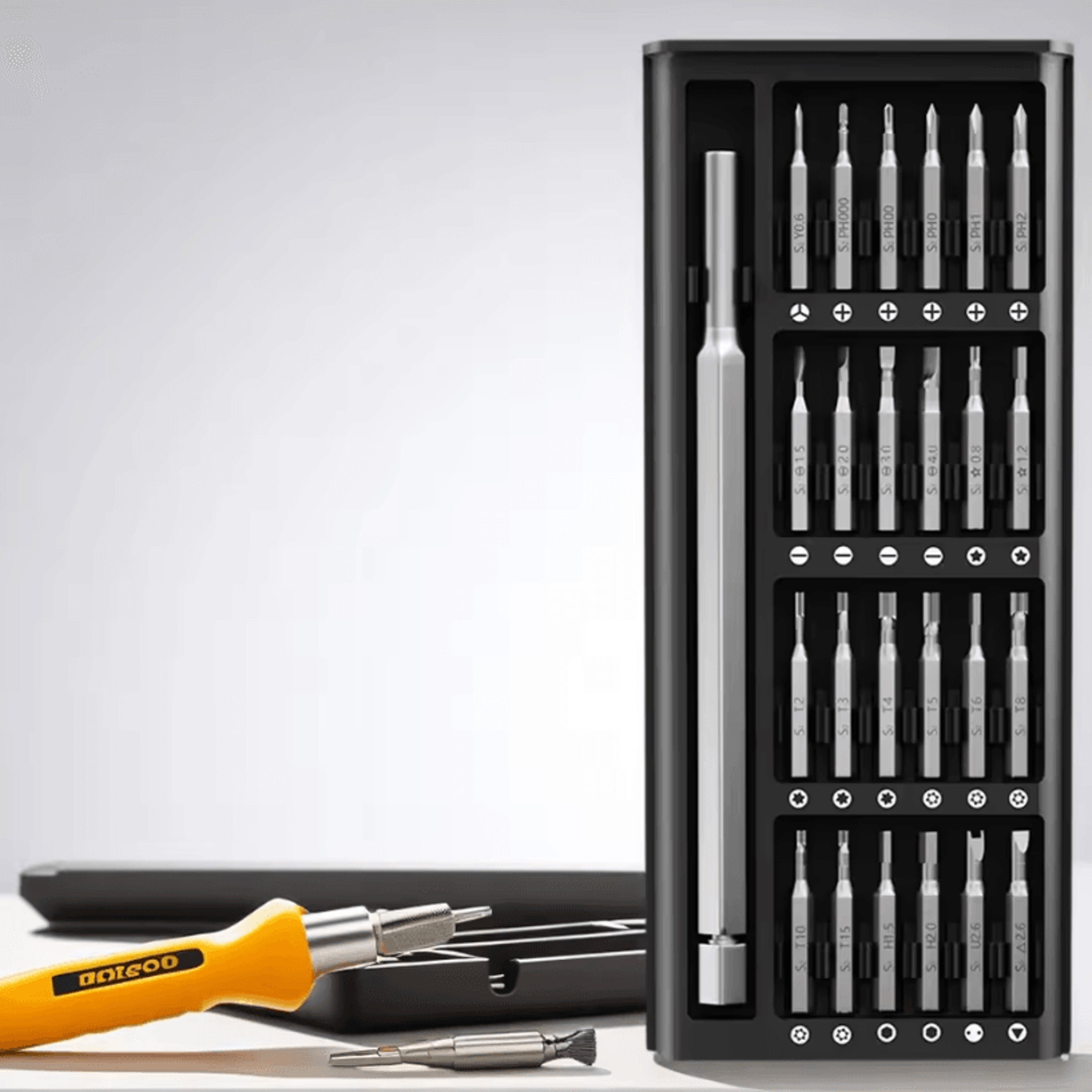 magnetic precision screwdriver set with tri wing and torx bits for electronics repair