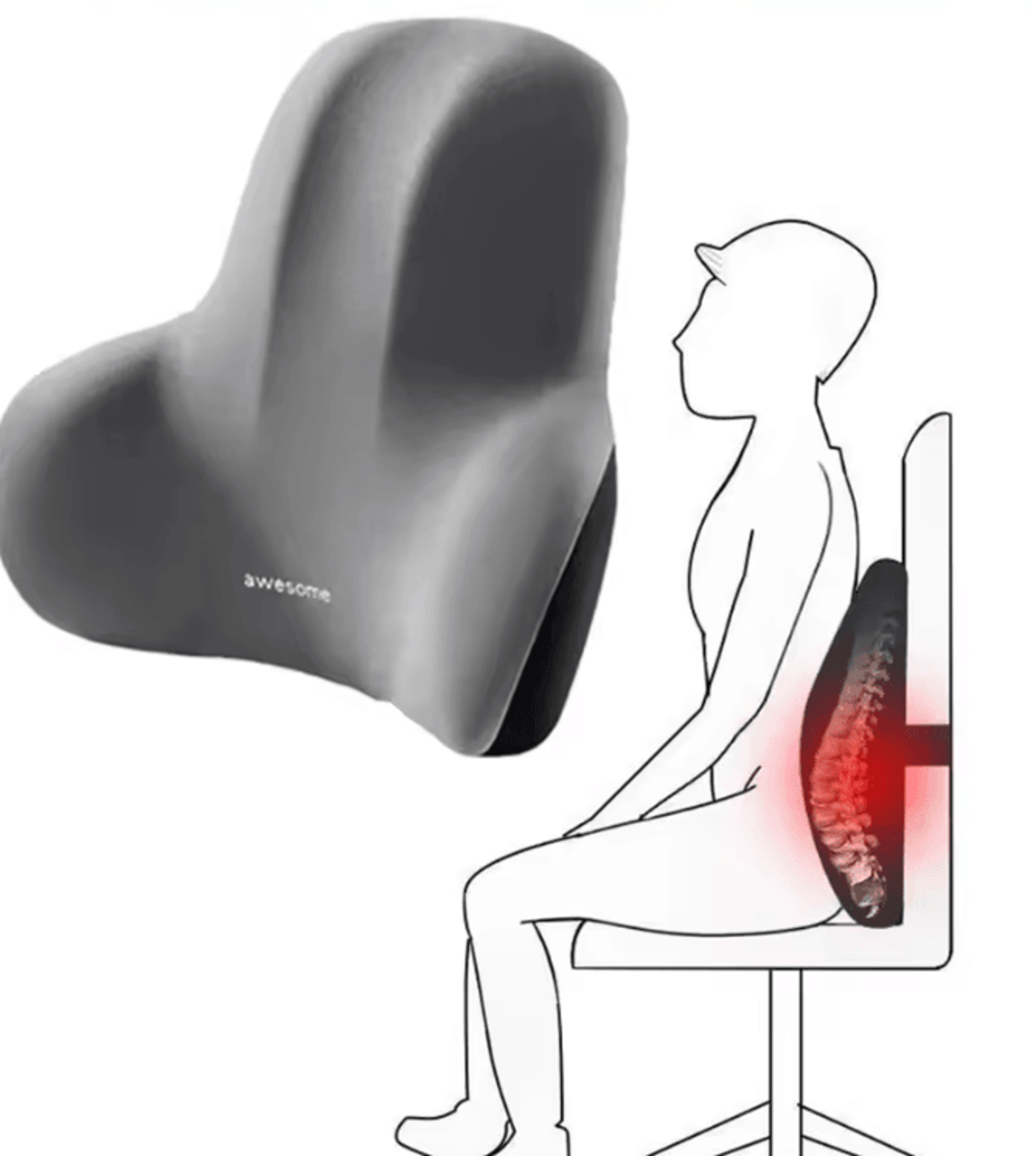 memory foam lumbar back cushion – multi-functional pain relief support pillow (16.9 by 3.9 by 13.4 in)