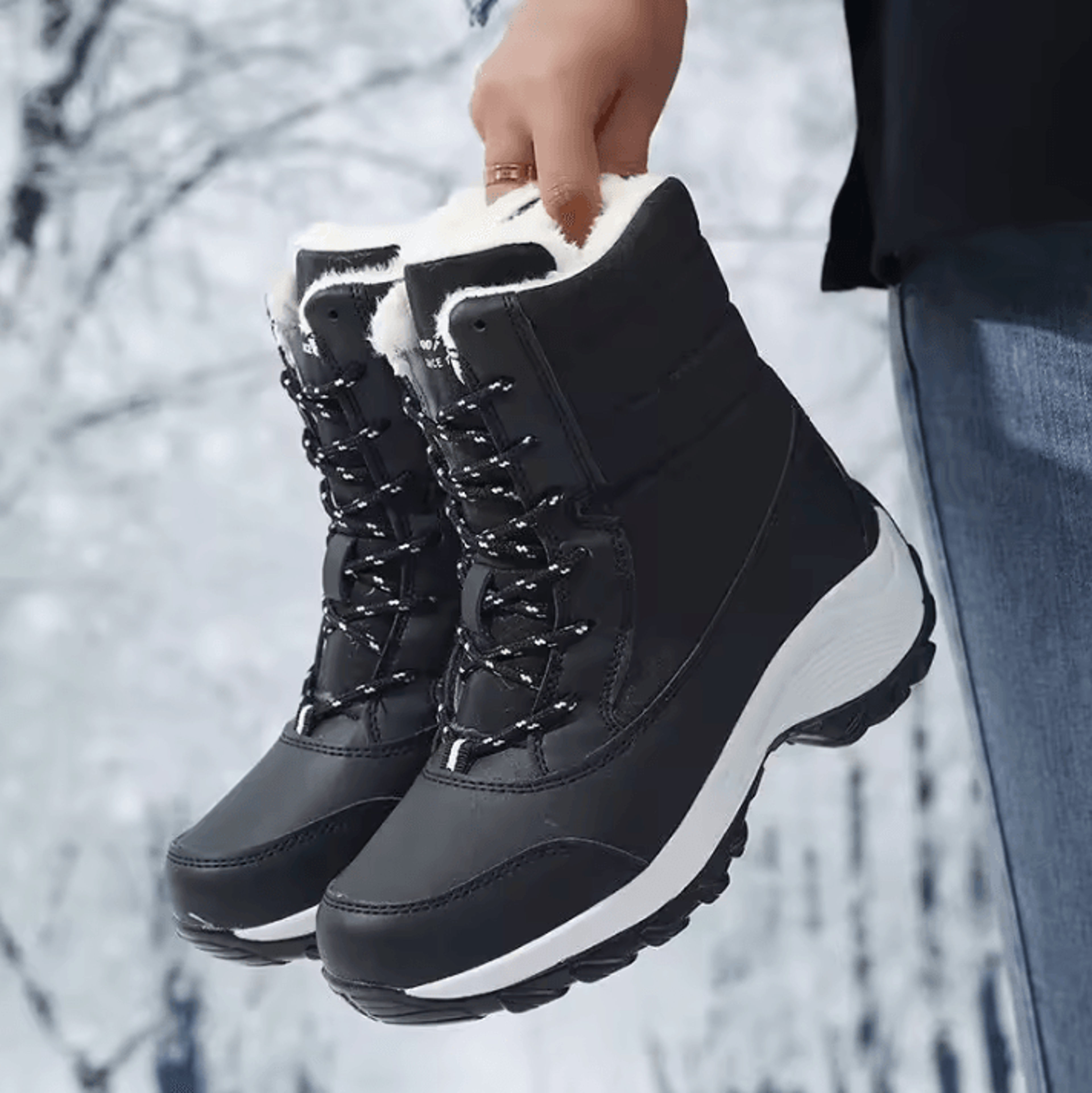 waterproof womens snow boots with fur lining and non-slip platform sole