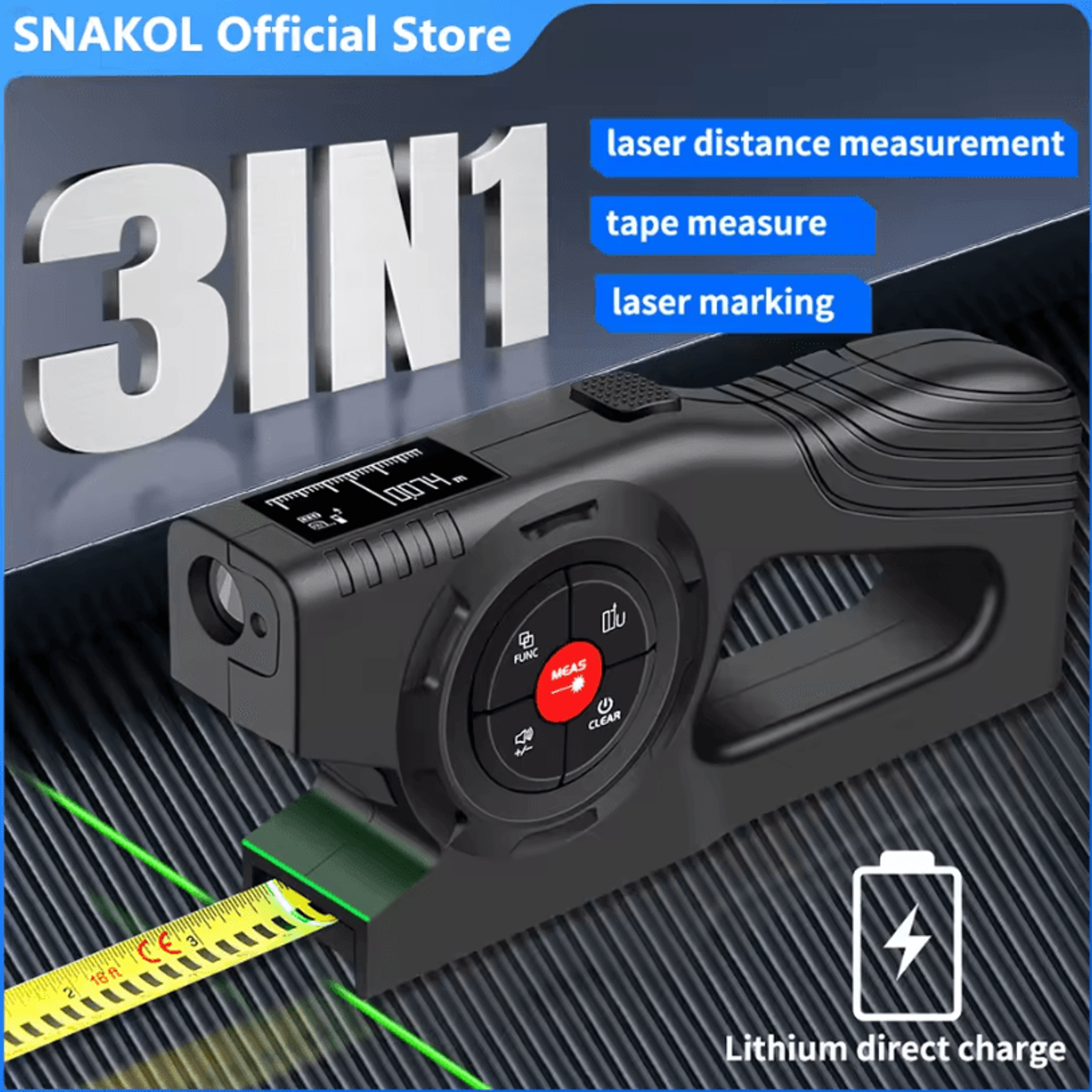 snakol 3-in-1 laser tape measure – high accuracy laser distance meter and electronic ruler