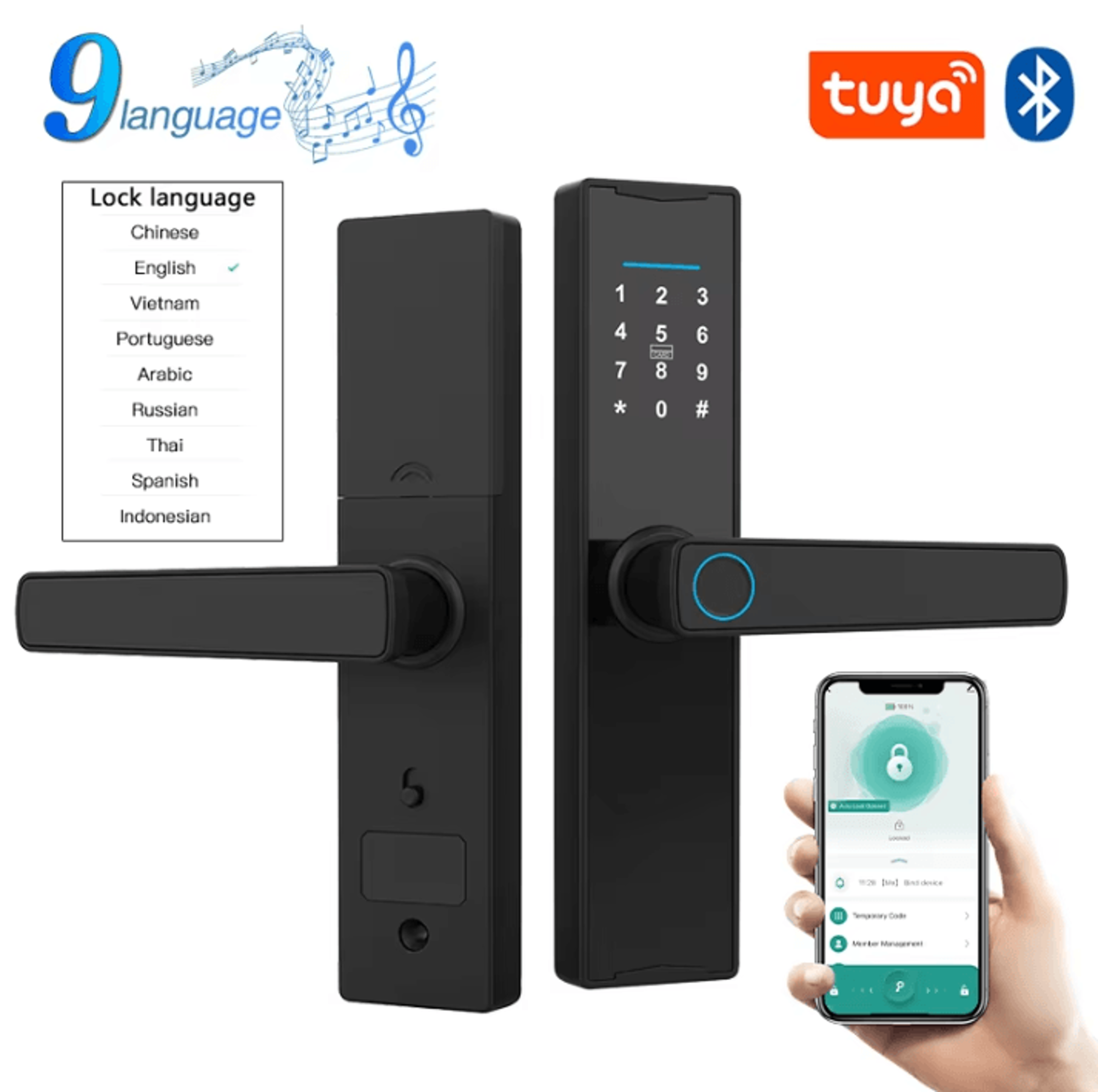 smart bluetooth door lock – tuya app compatible biometric fingerprint electronic home lock