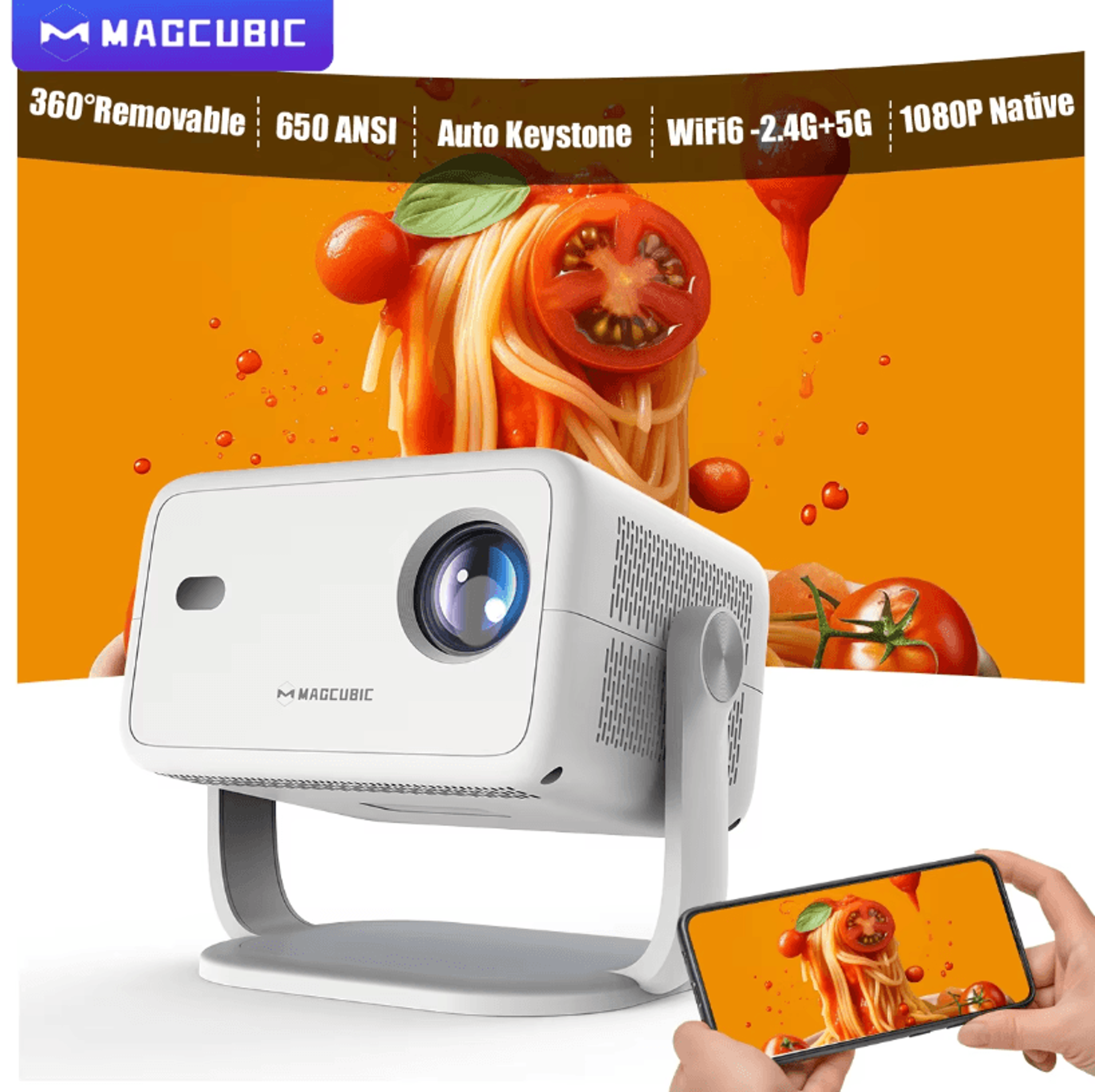 magcubic 8k l018 android 14 portable projector – 650ansi 1080p with auto focus, keystone, wi-fi6 and bt5.4