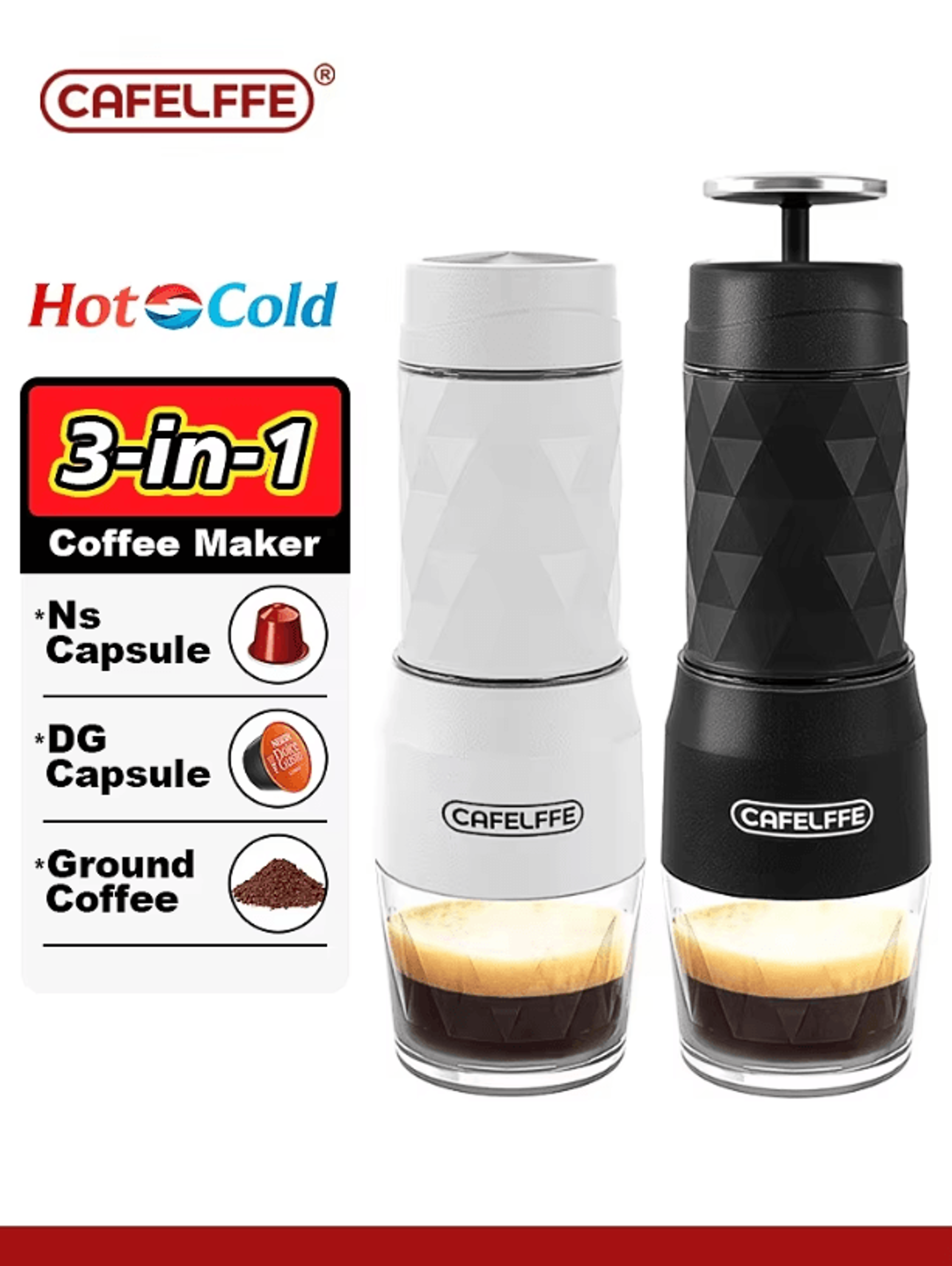 cafelffe 3-in-1 portable coffee machine – manual espresso maker for hot & cold brewing