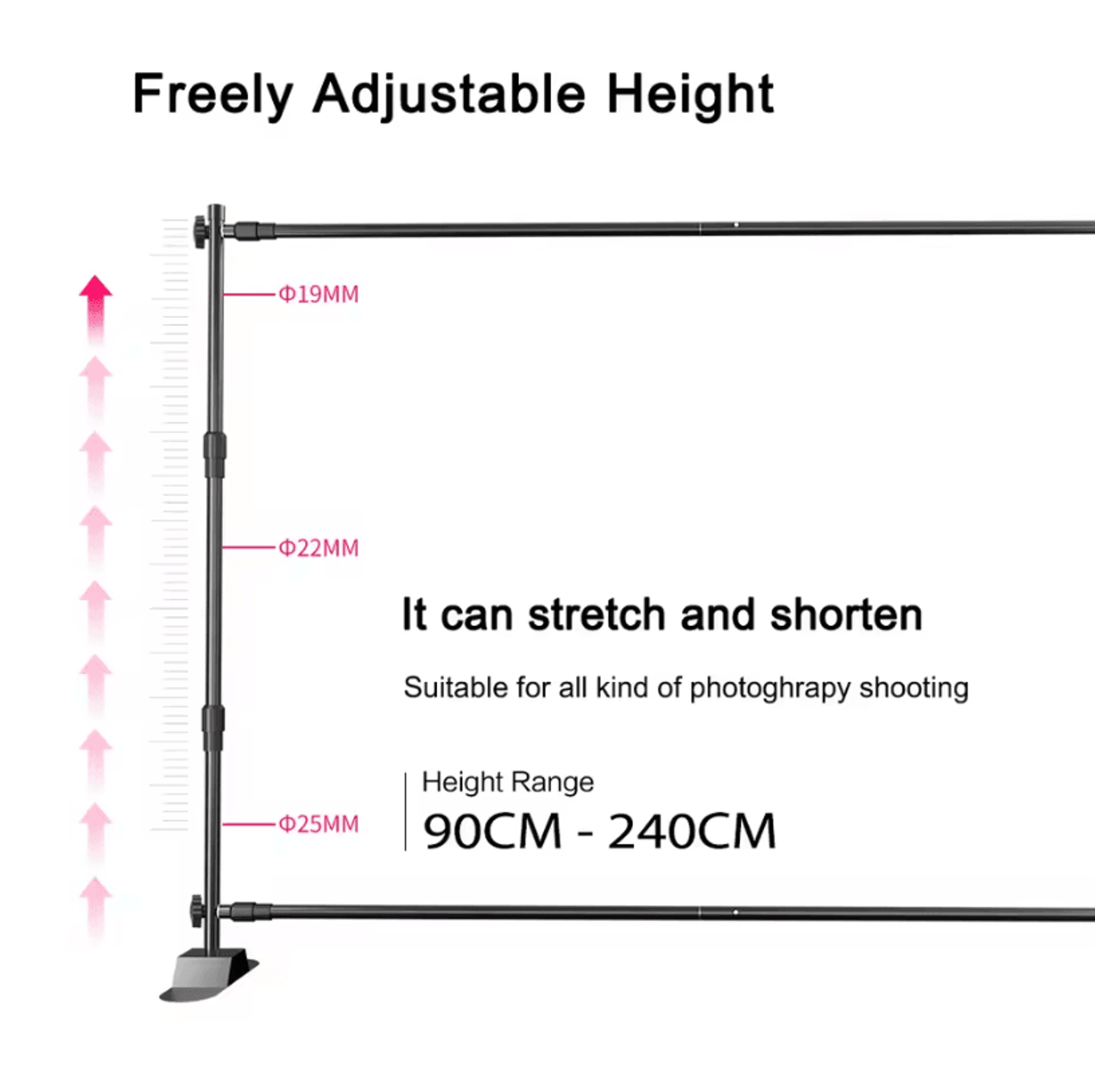 double crossbar photography backdrop stand – adjustable background support system for studio video and photo