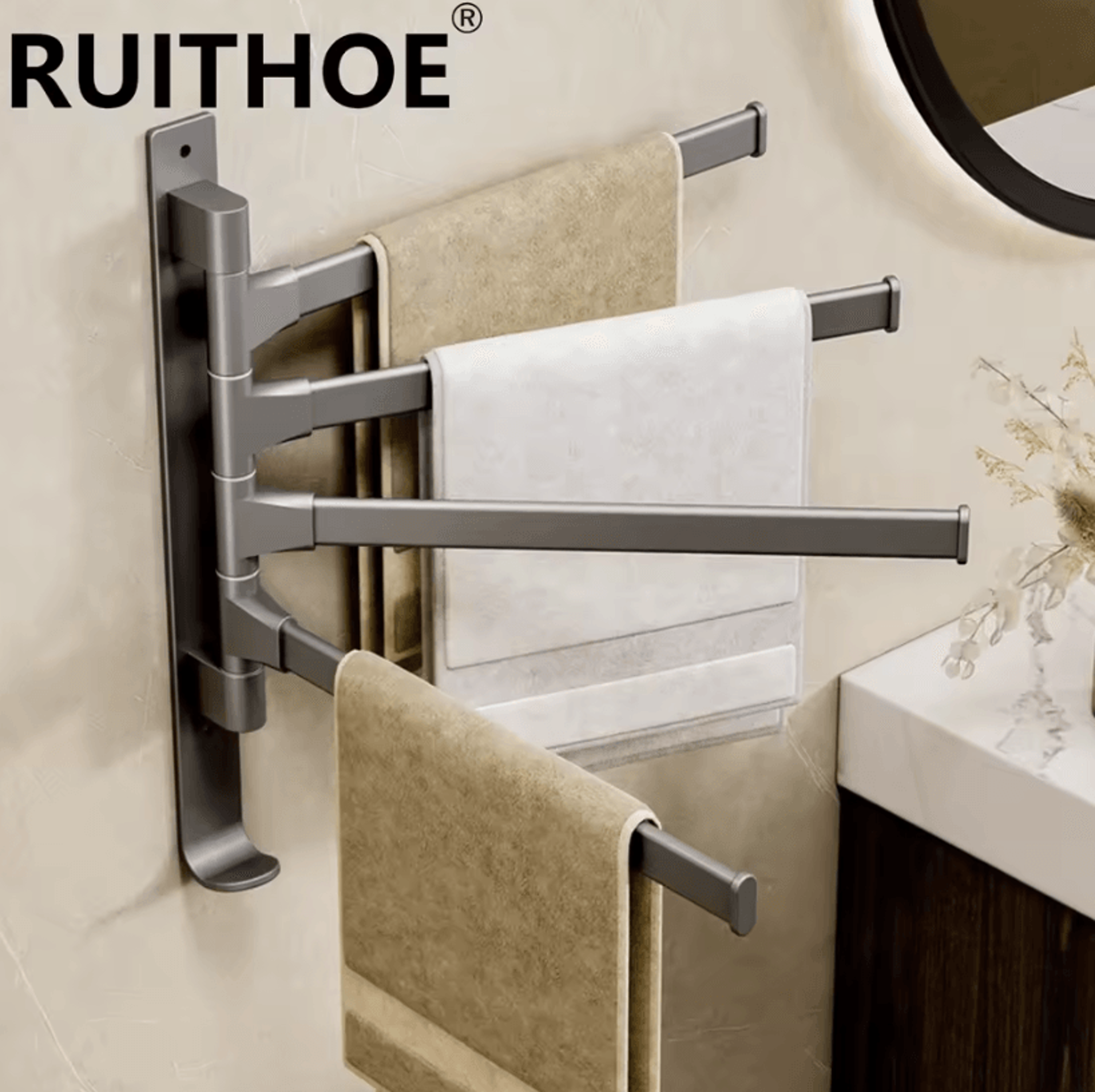 rotatable towel rack – wall mounted space aluminum towel holder (1 to 5 bar options)