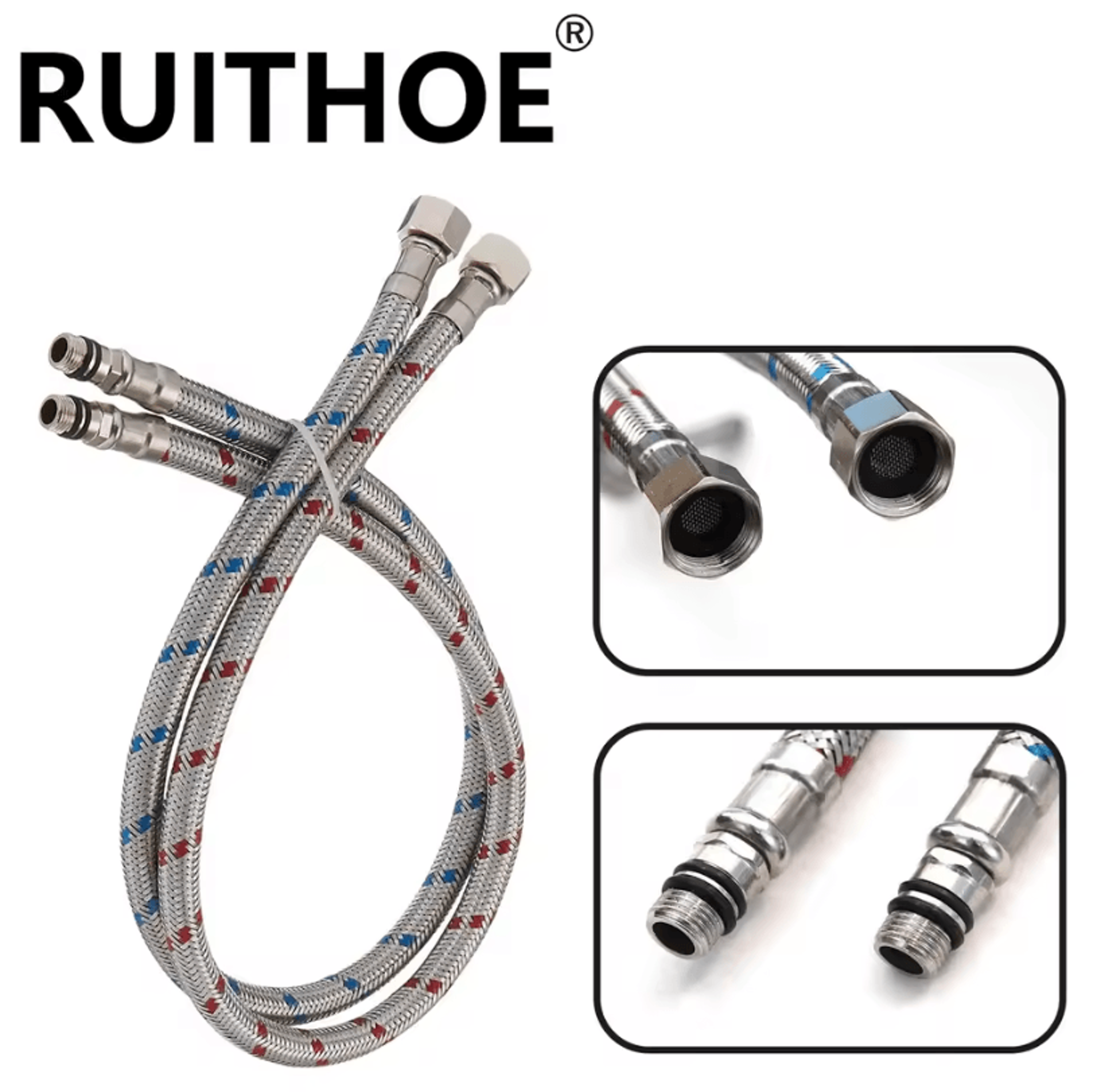 24-inch stainless steel faucet connector – supply hose with multi-thread compression fittings