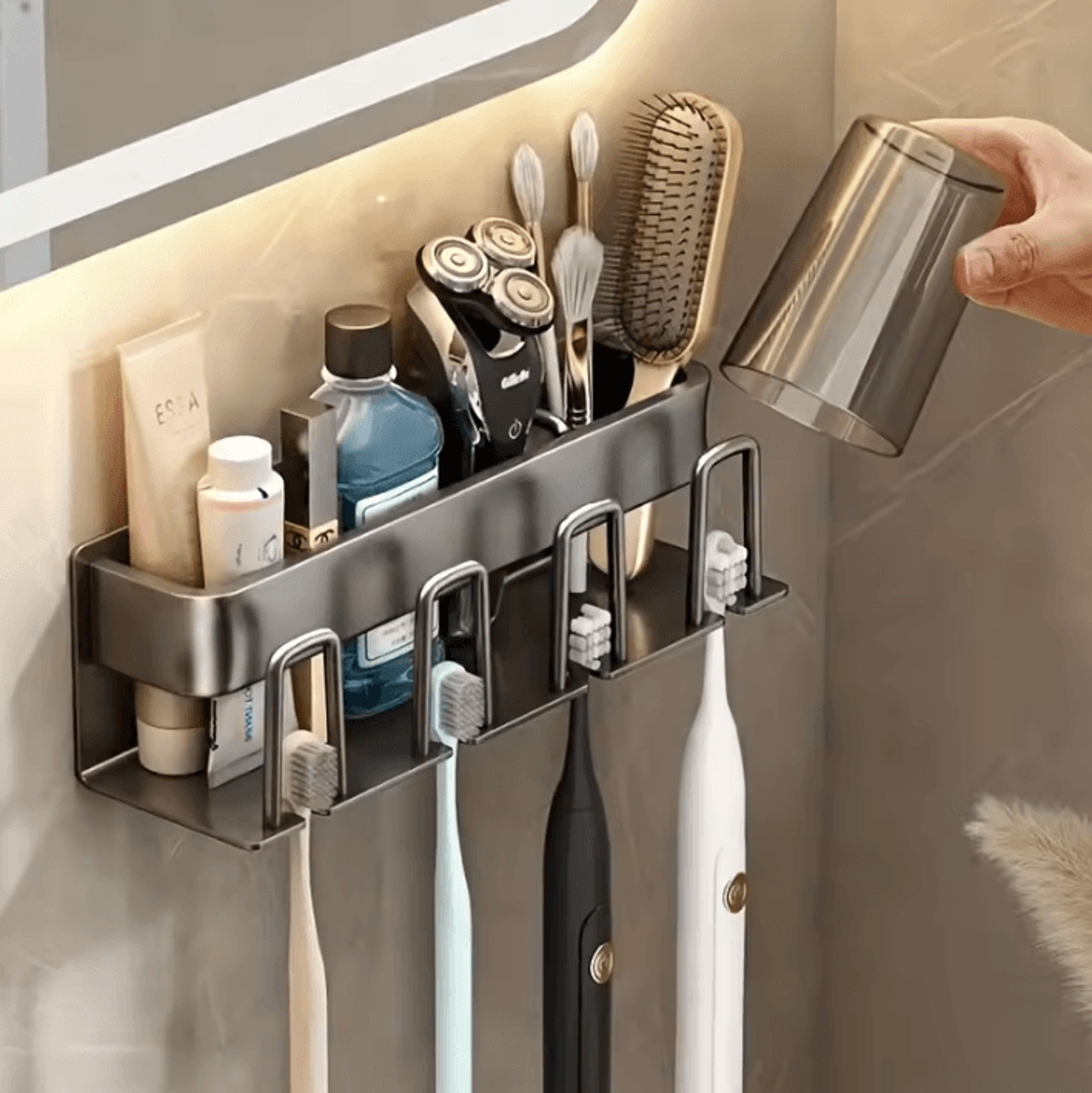 aluminum wall mounted toothbrush holder – 2/3/4 cup organizer for bathroom