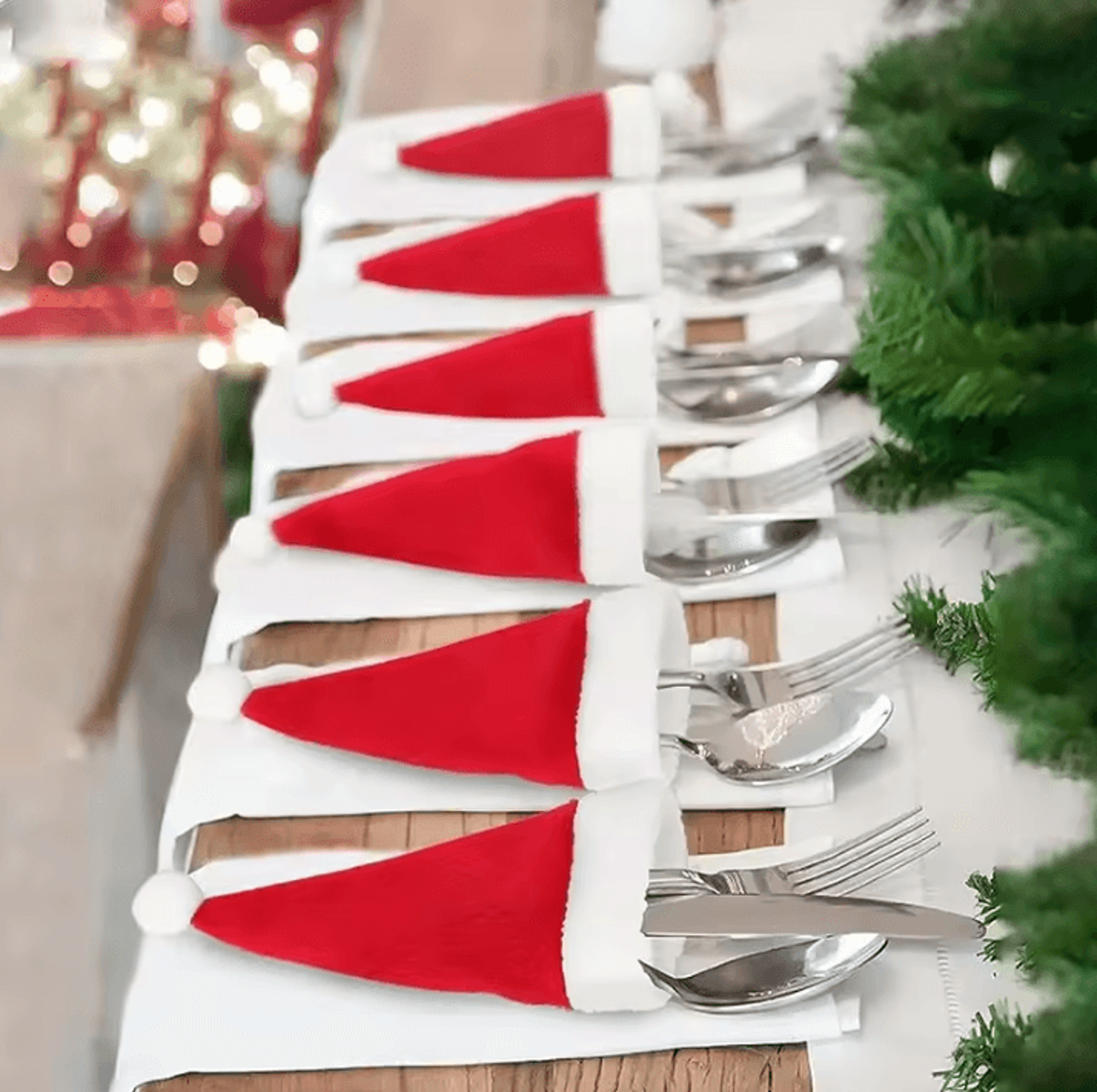 christmas table decorations – mini santa hats for fork, knife and cutlery
