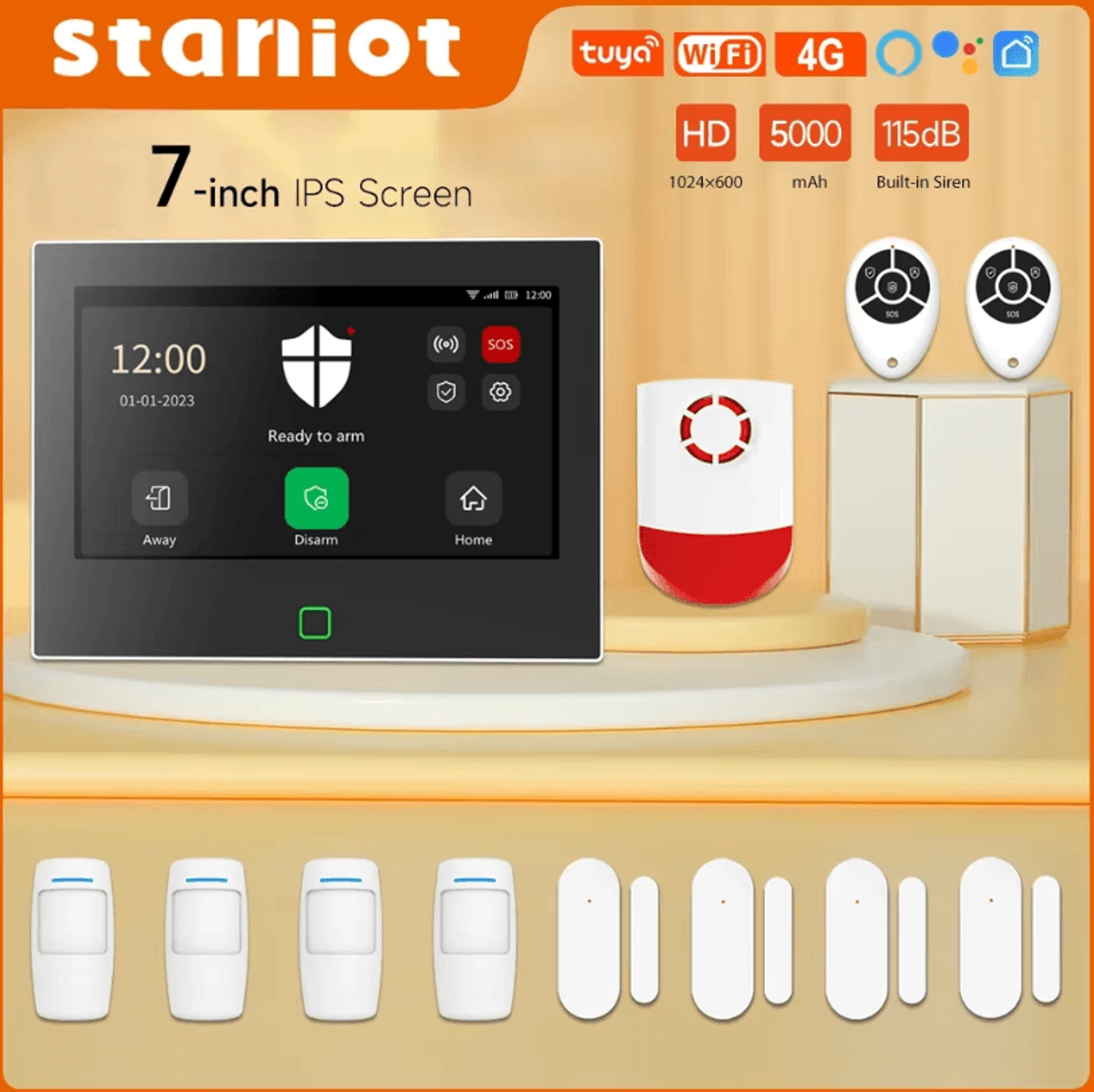 smart home alarm system – 7 inches wireless wi-fi and 4g security protection kit