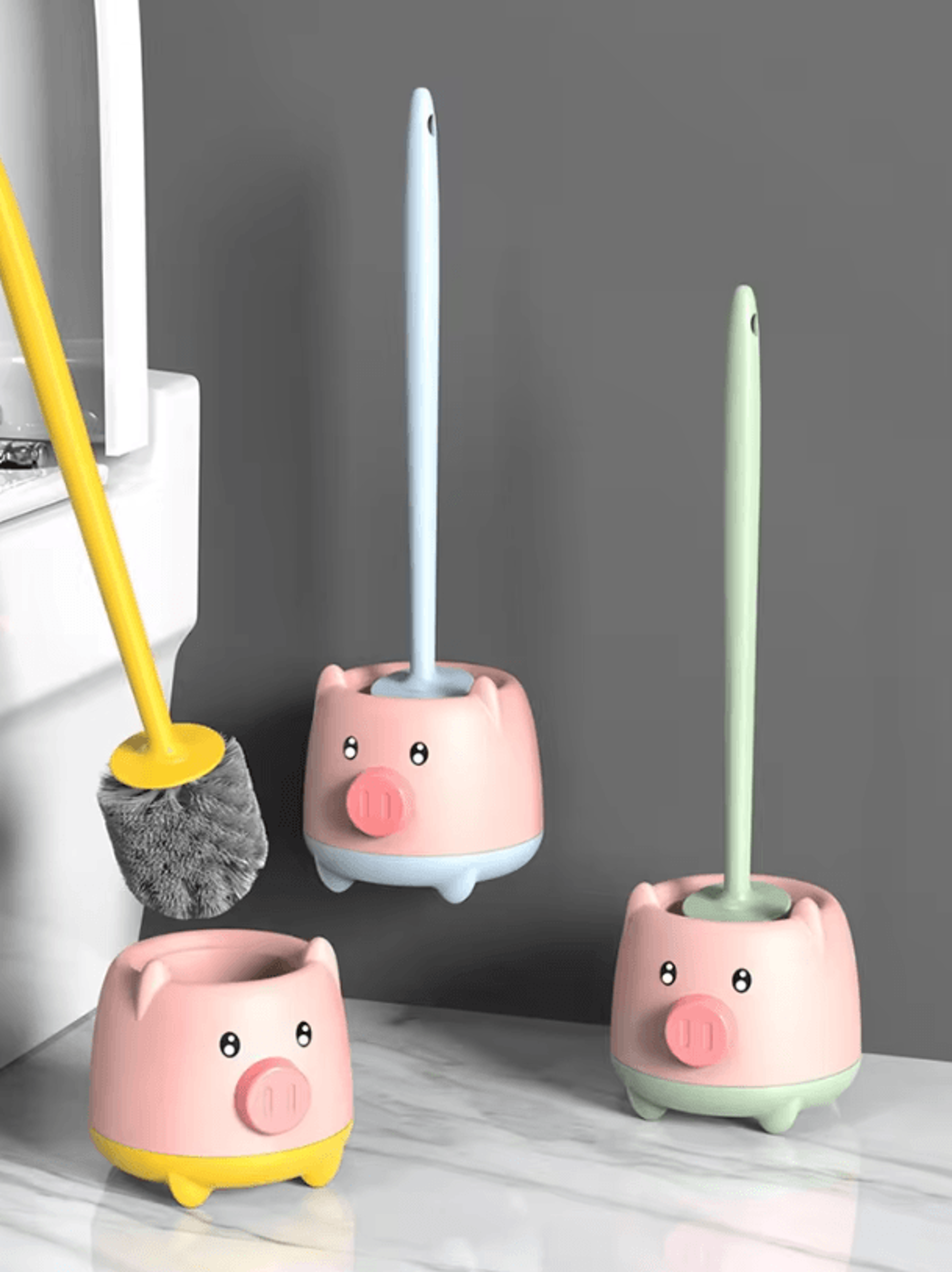 cute piglet toilet brush set – wall-hanging no-dead-corner cleaning magic