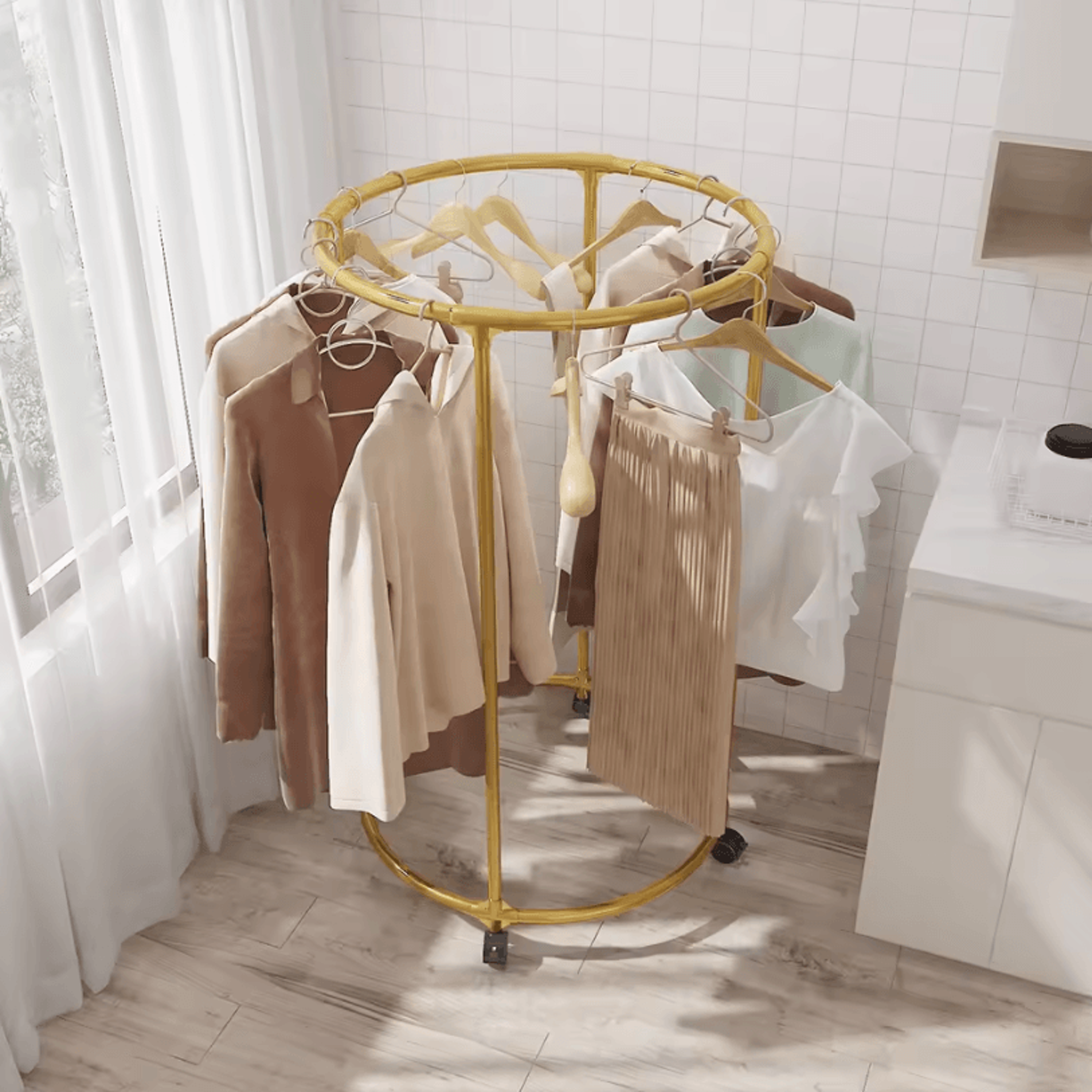 round drying rack – iron rotatable bed linen and clothes hanger stand