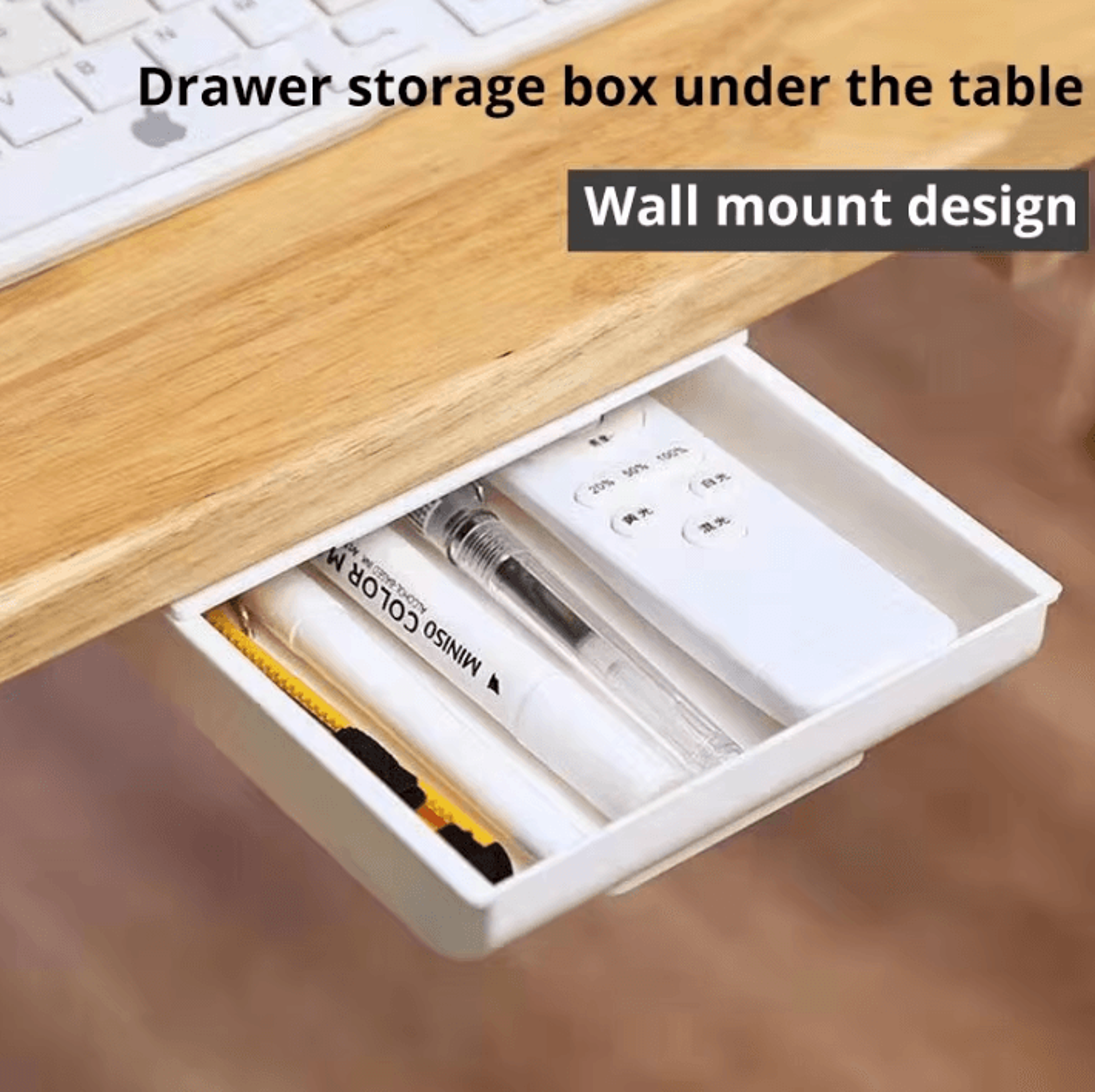 self-adhesive under-drawer storage box – white hidden drawer organizer