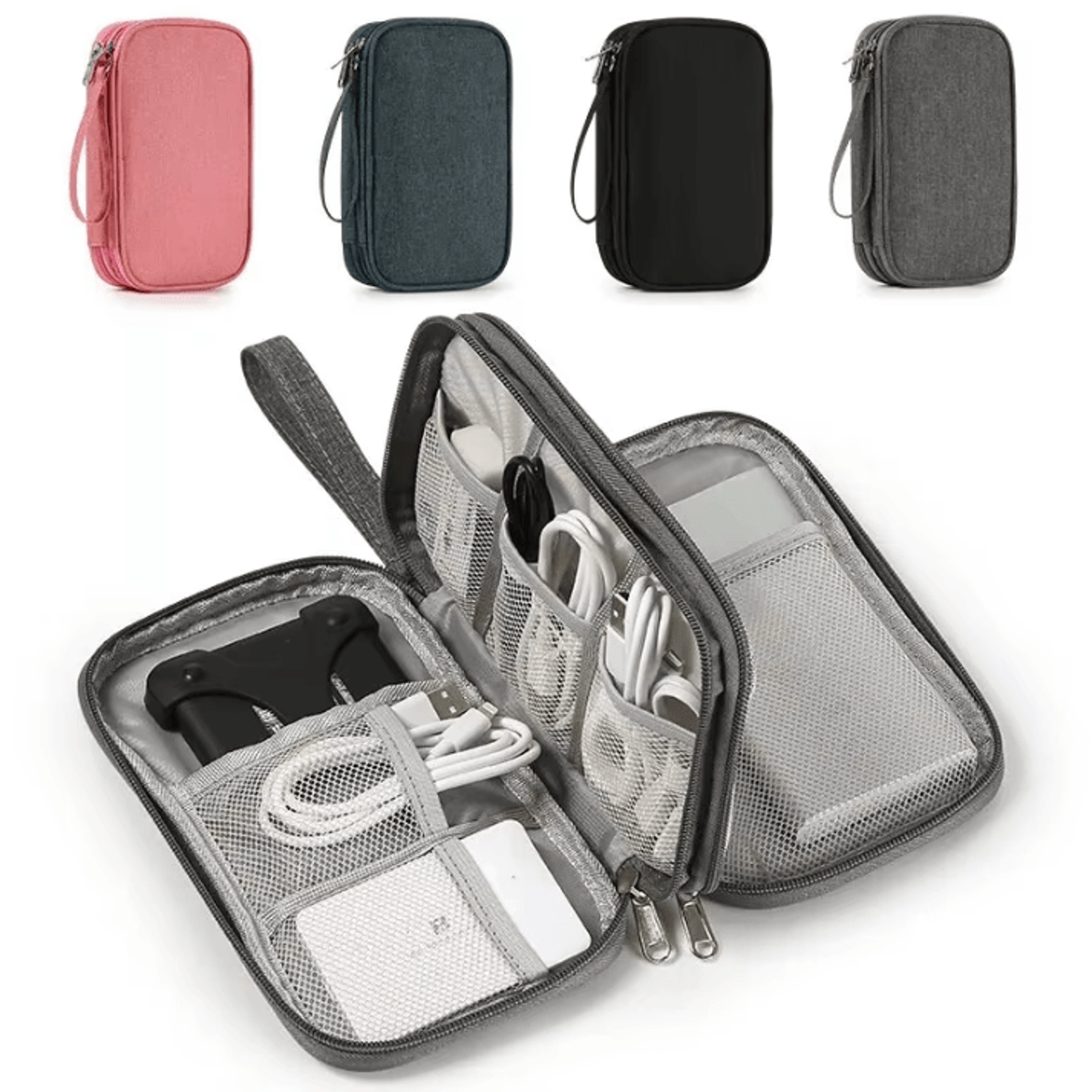 portable travel digital storage bag – usb & headset organizer case (pink/grey/black/navy)