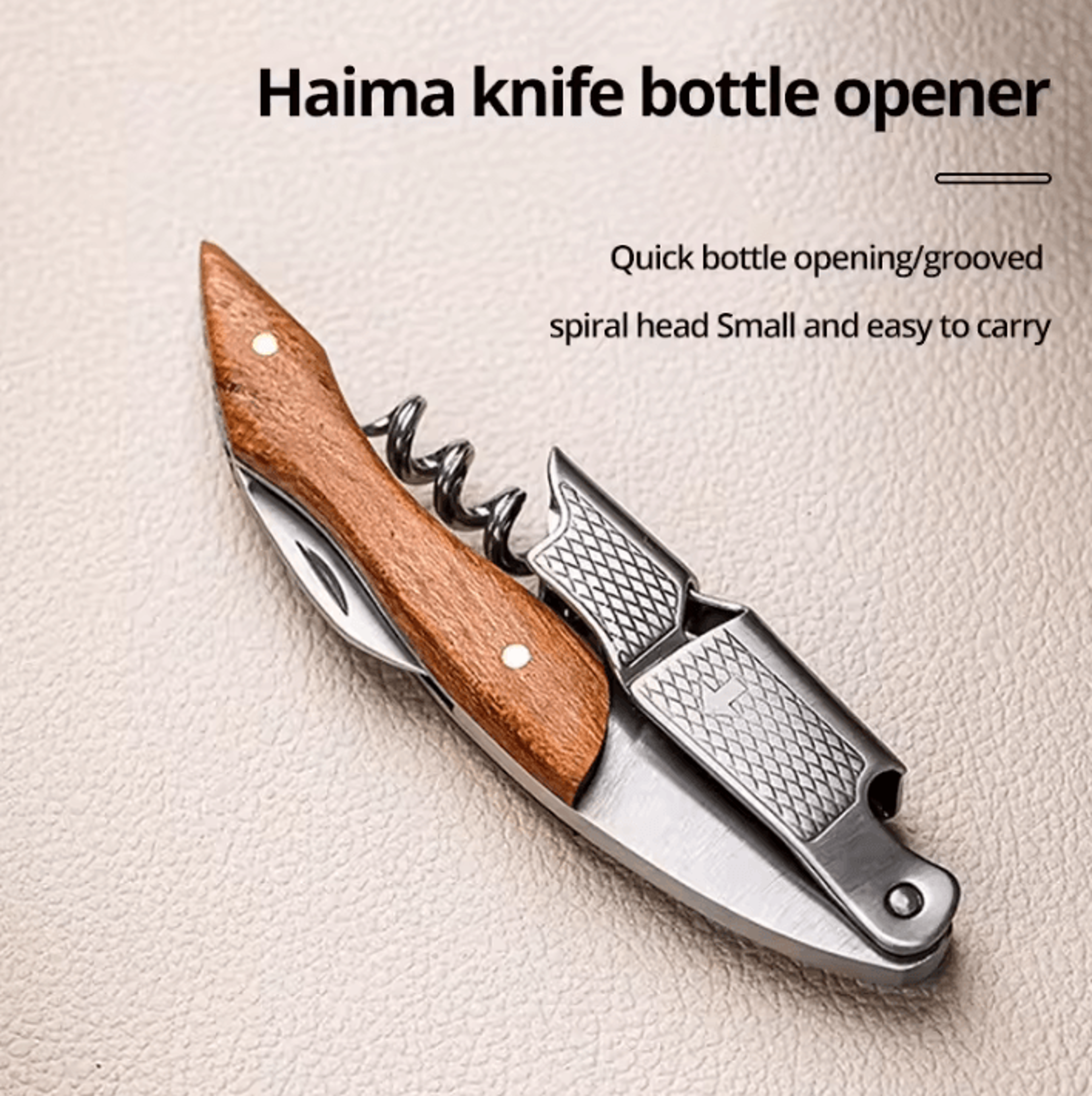 stainless steel wine corkscrew with wood handle – professional portable bottle opener