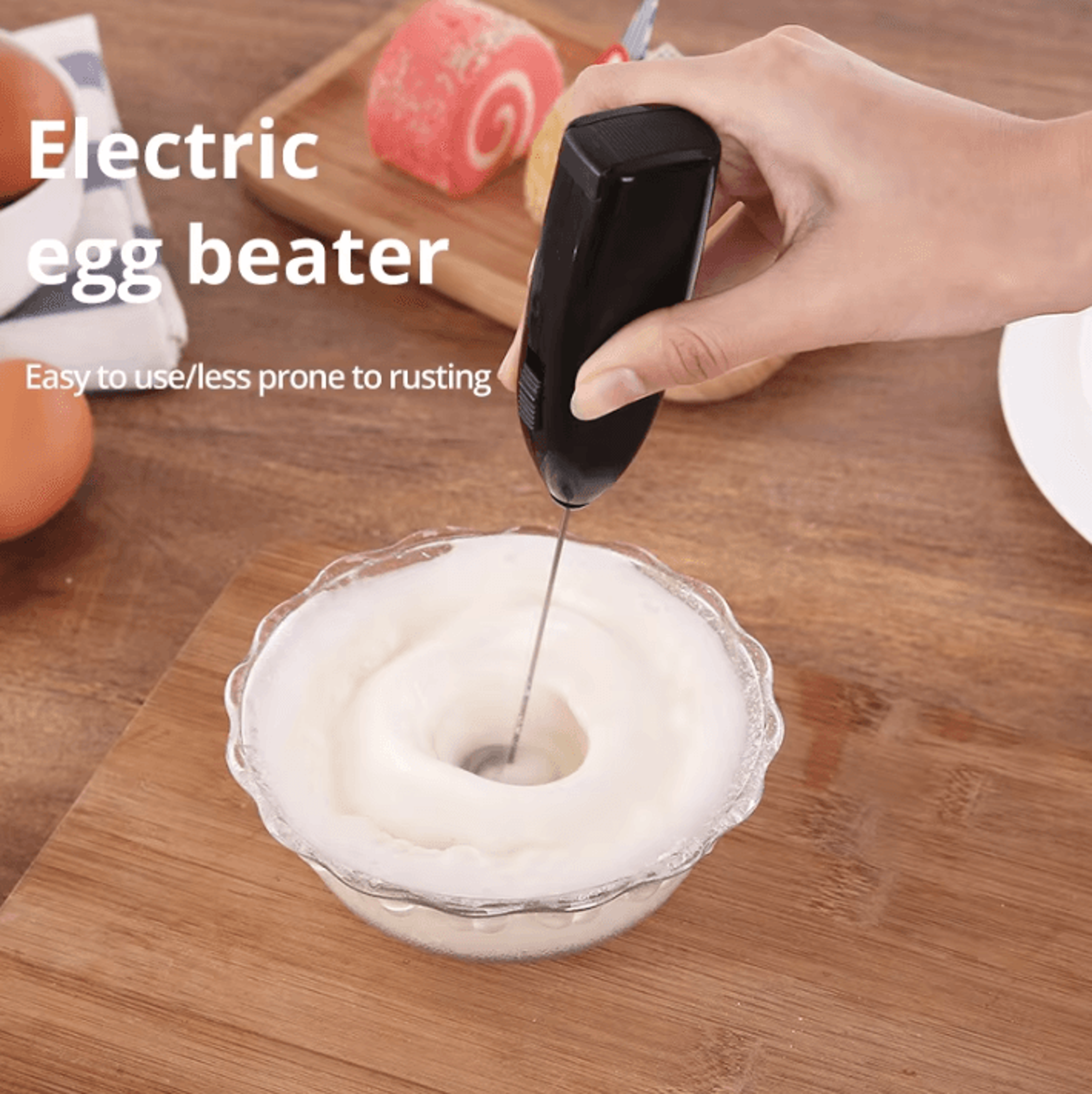 electric milk frother & egg beater – stainless steel handheld blender for coffee & kitchen