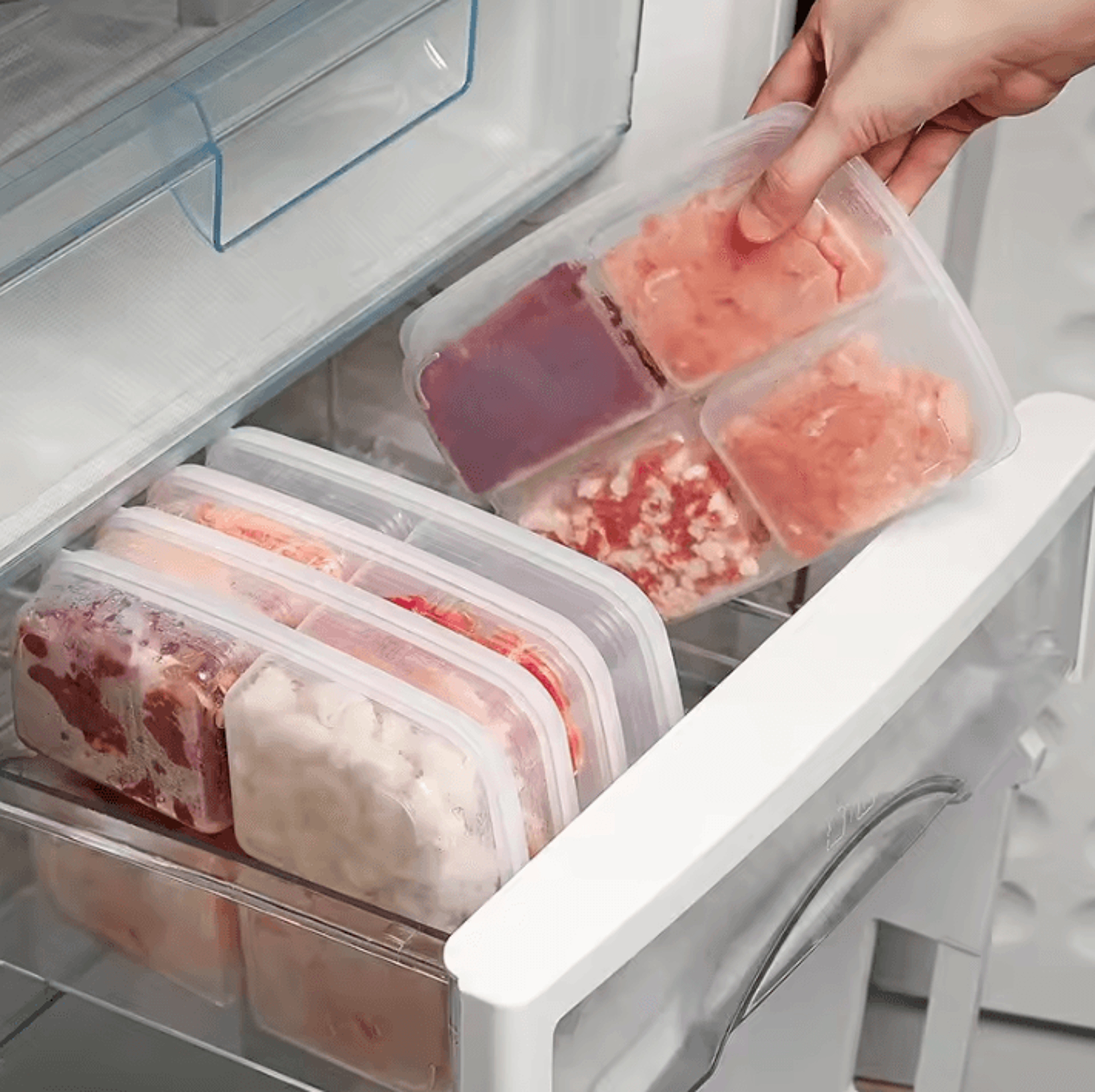 transparent large capacity refrigerator storage box – 4-grid frozen meat & food organizer