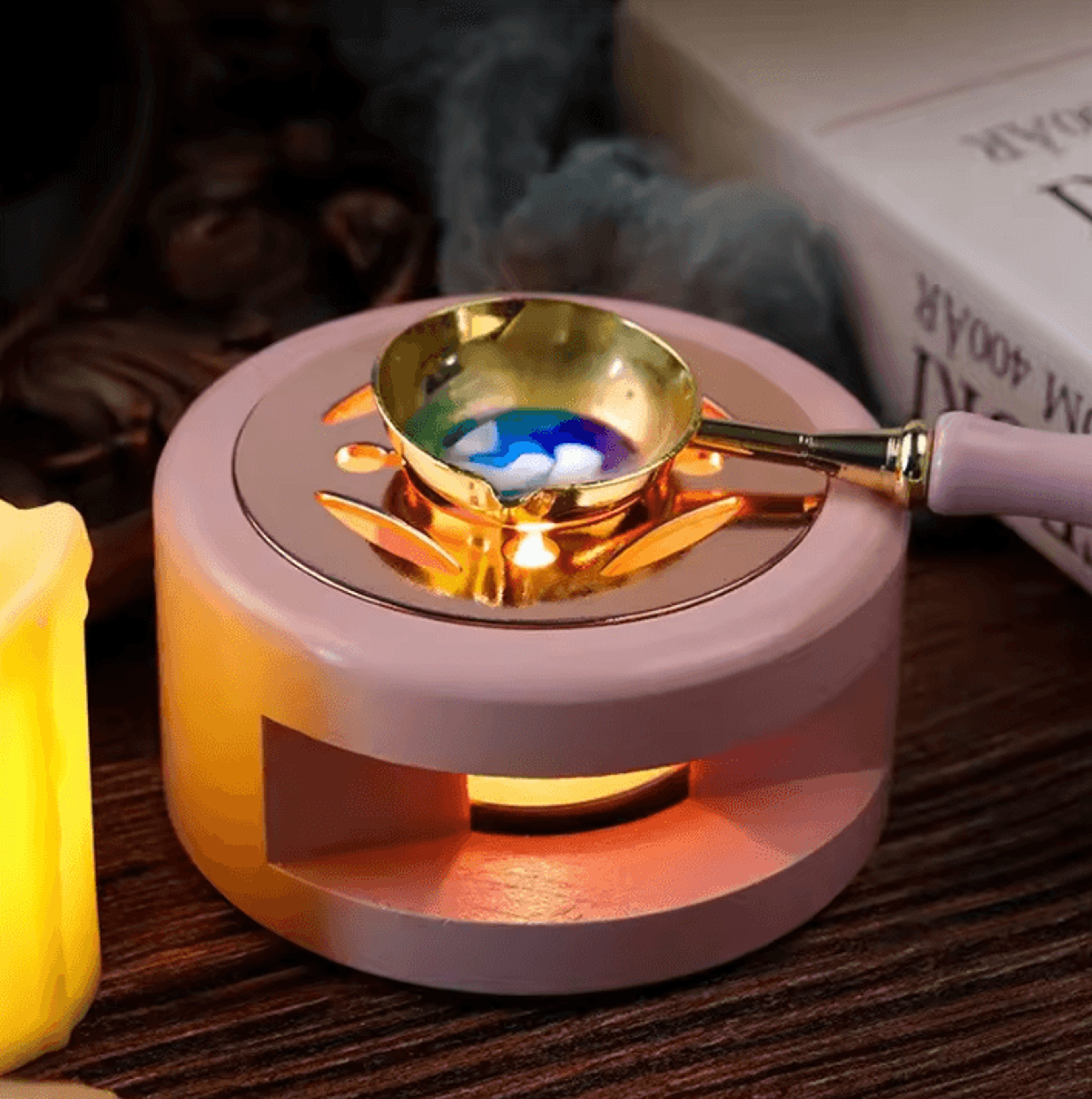 wax melting furnace set with spoon & metal sheet – lacquer seal furnace for stamping, hollow circle tool kit