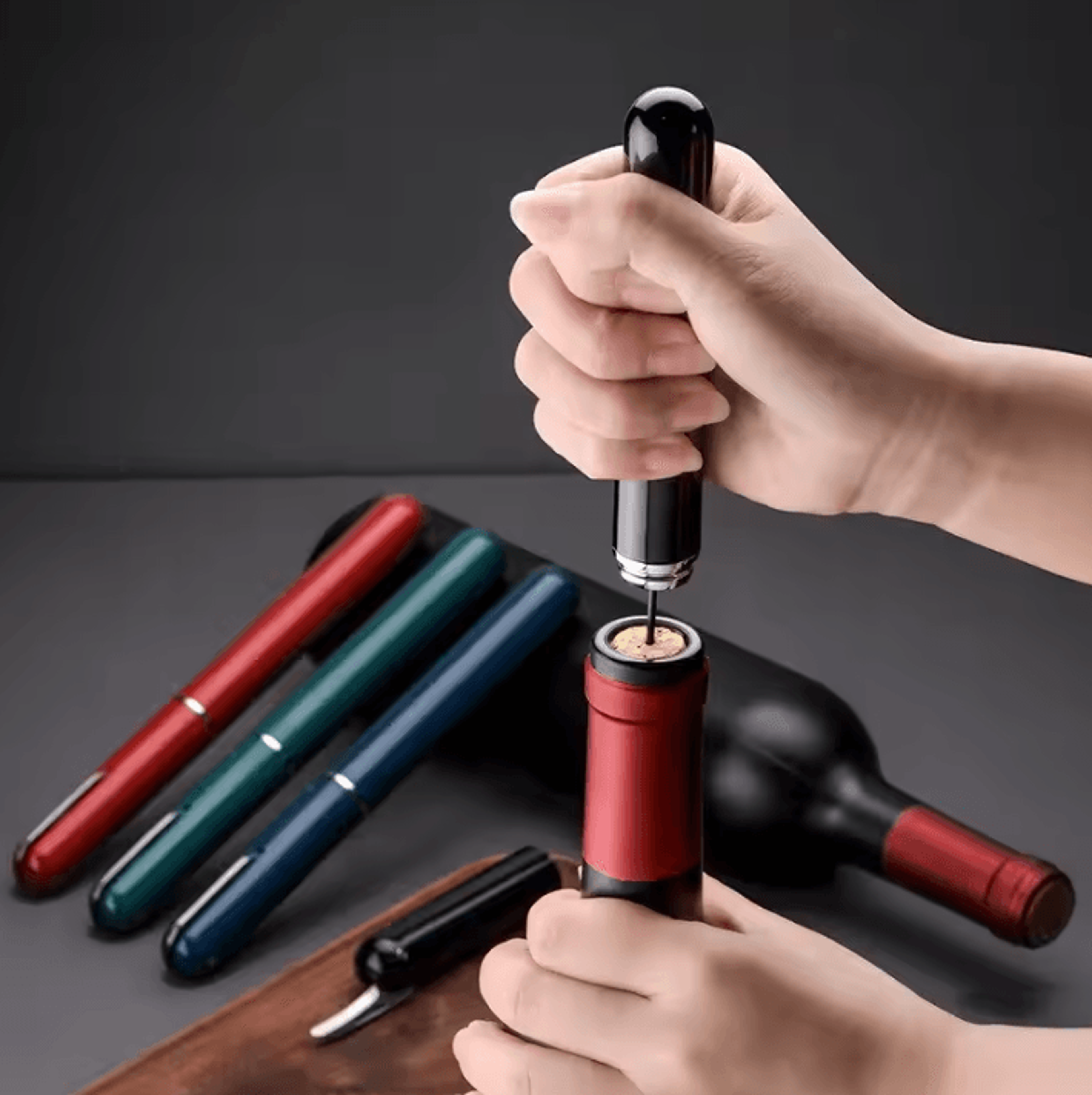 black stainless steel air pressure corkscrew – portable wine bottle opener & cork remover air pump tool