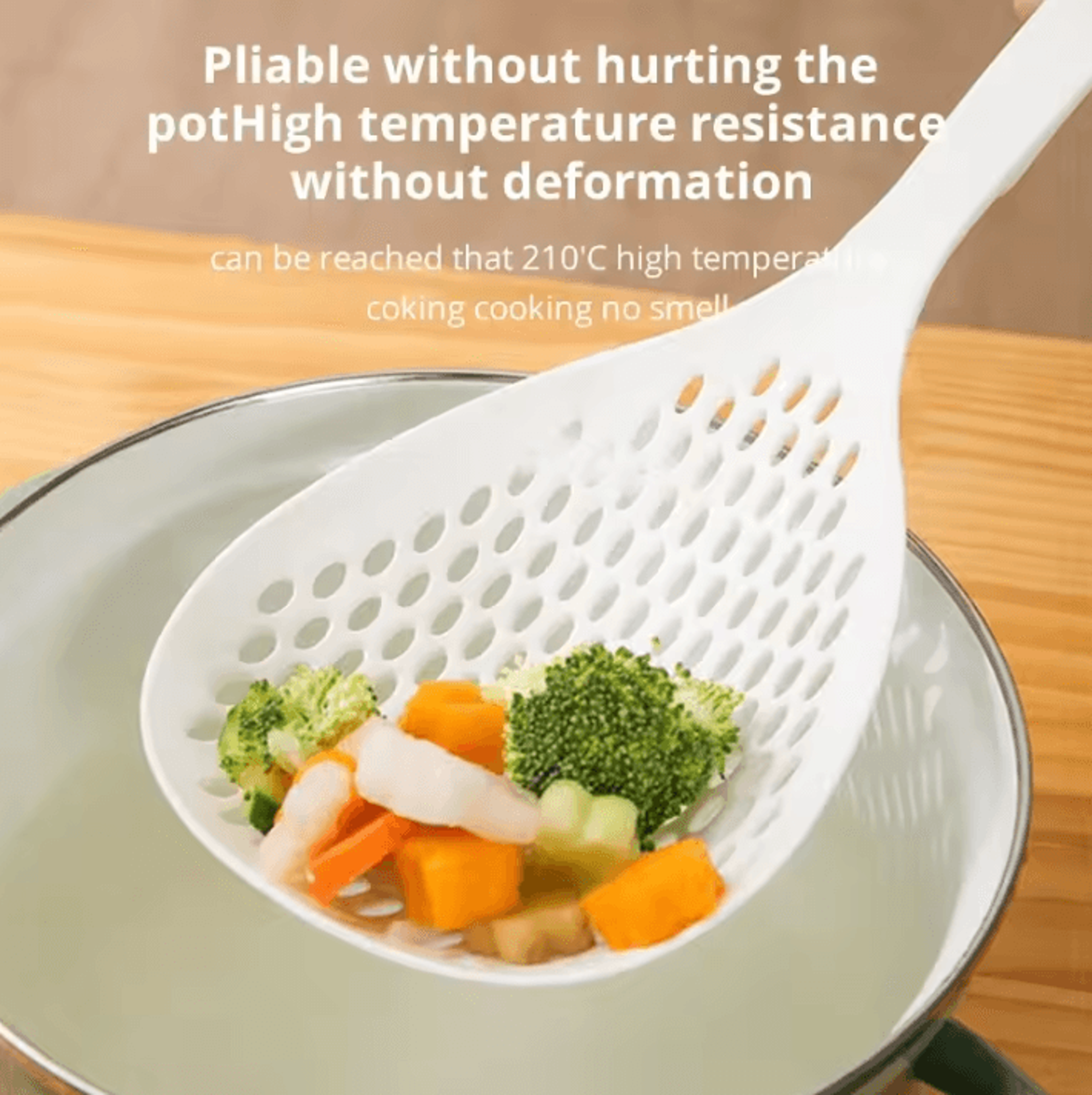heat resistant large capacity kitchen spoon – high temperature white serving & dumpling straining ladle tool
