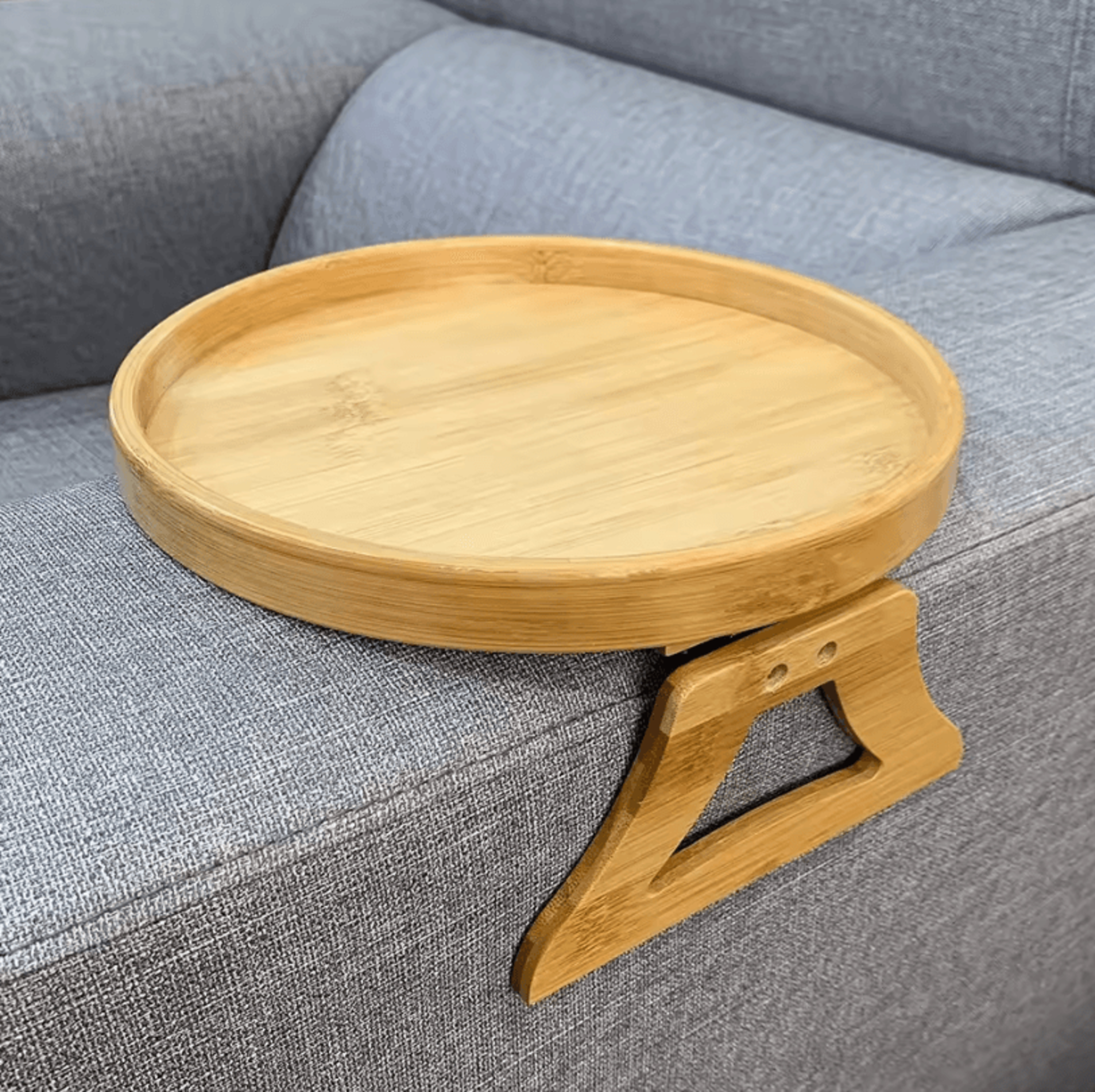wooden sofa tray table – clip-on armrest tray for tv snacks, remote & coffee