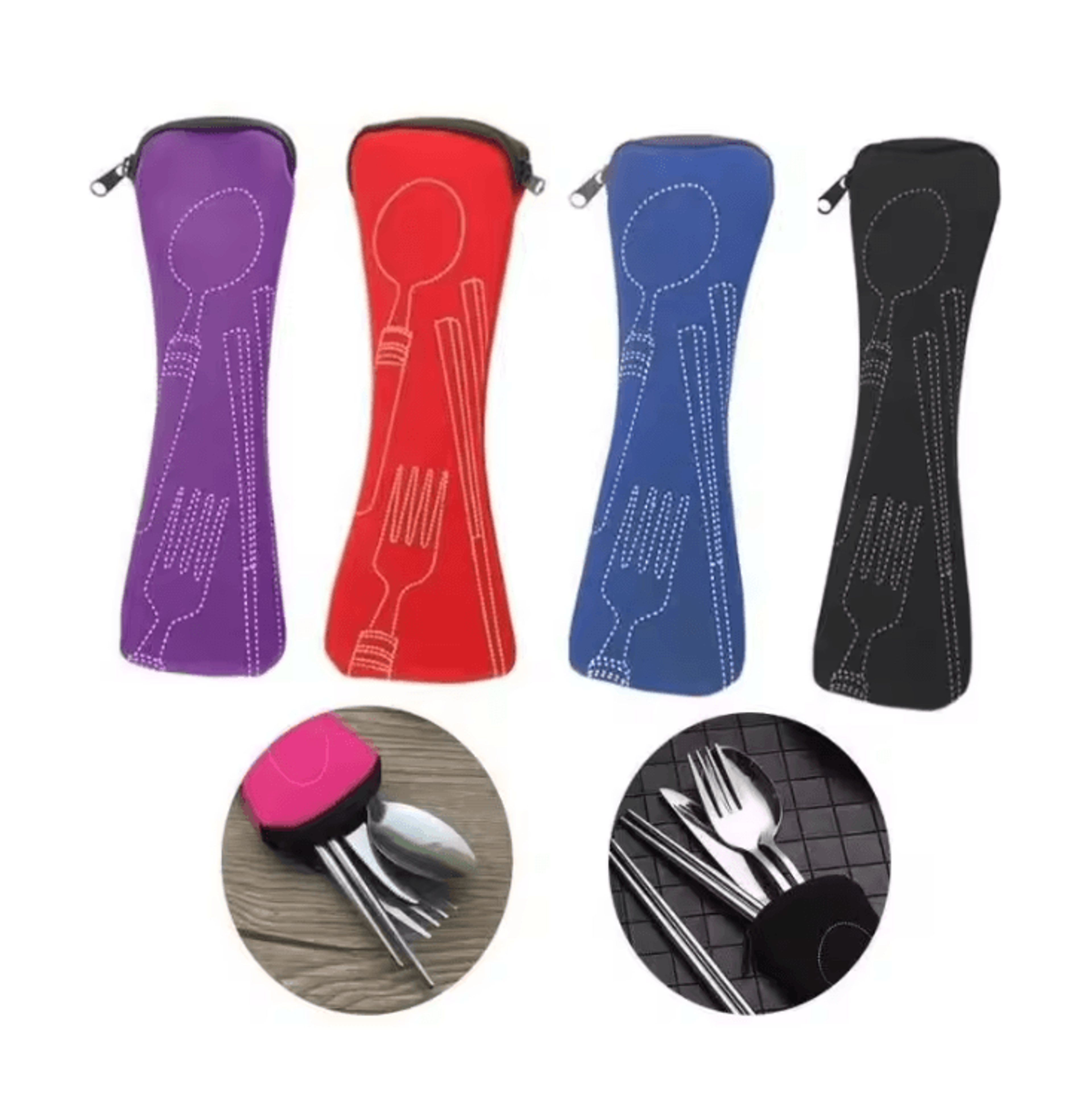 stainless steel outdoor camping tableware set – portable knife, fork, spoon with cloth bag (3/7 pcs)