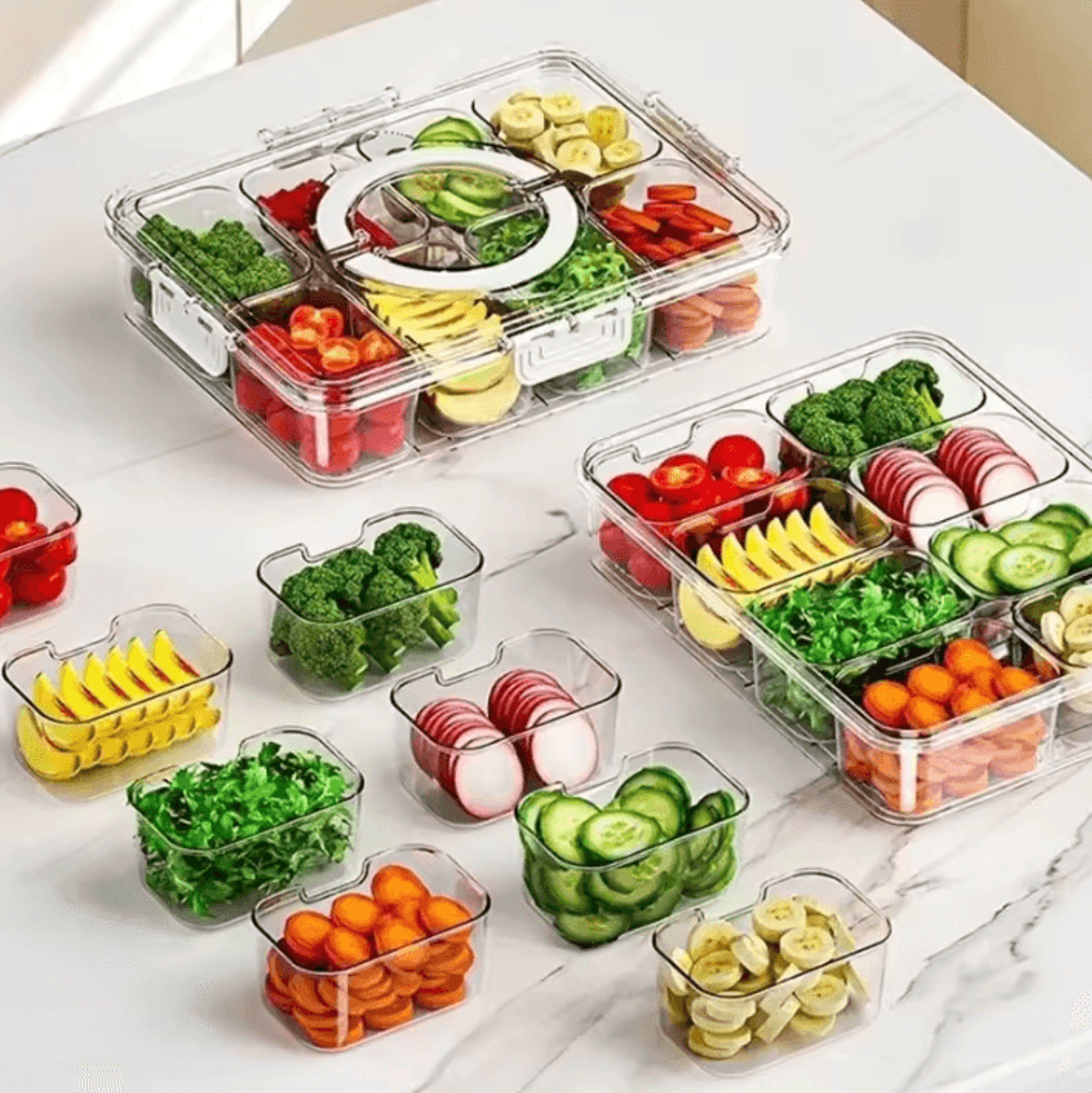 8-grid divided food storage box with lid – refrigerated snack & fruit organizer