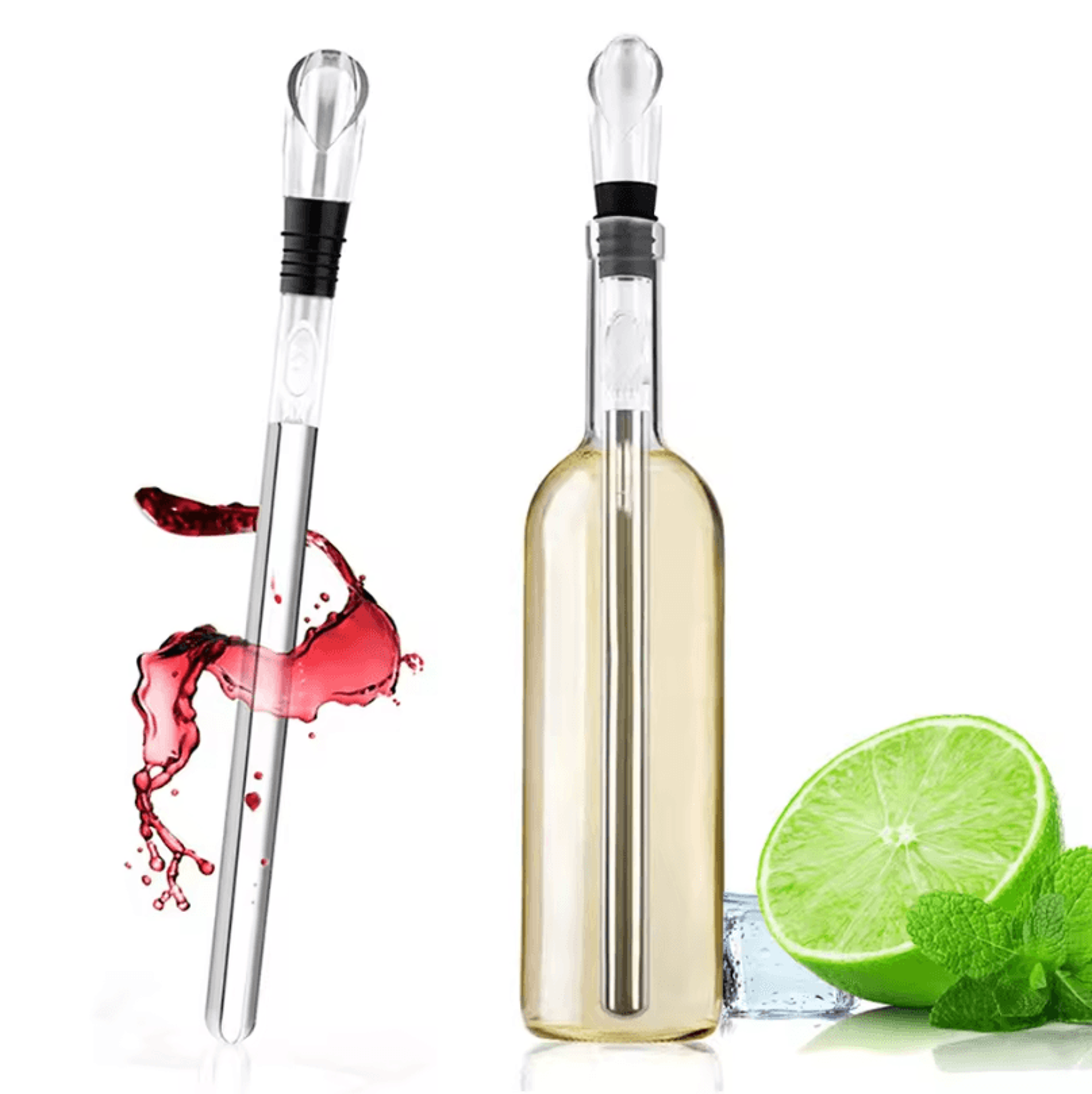 rapid iceless ice wine chiller stick – stainless steel wine bottle cooler & pourer