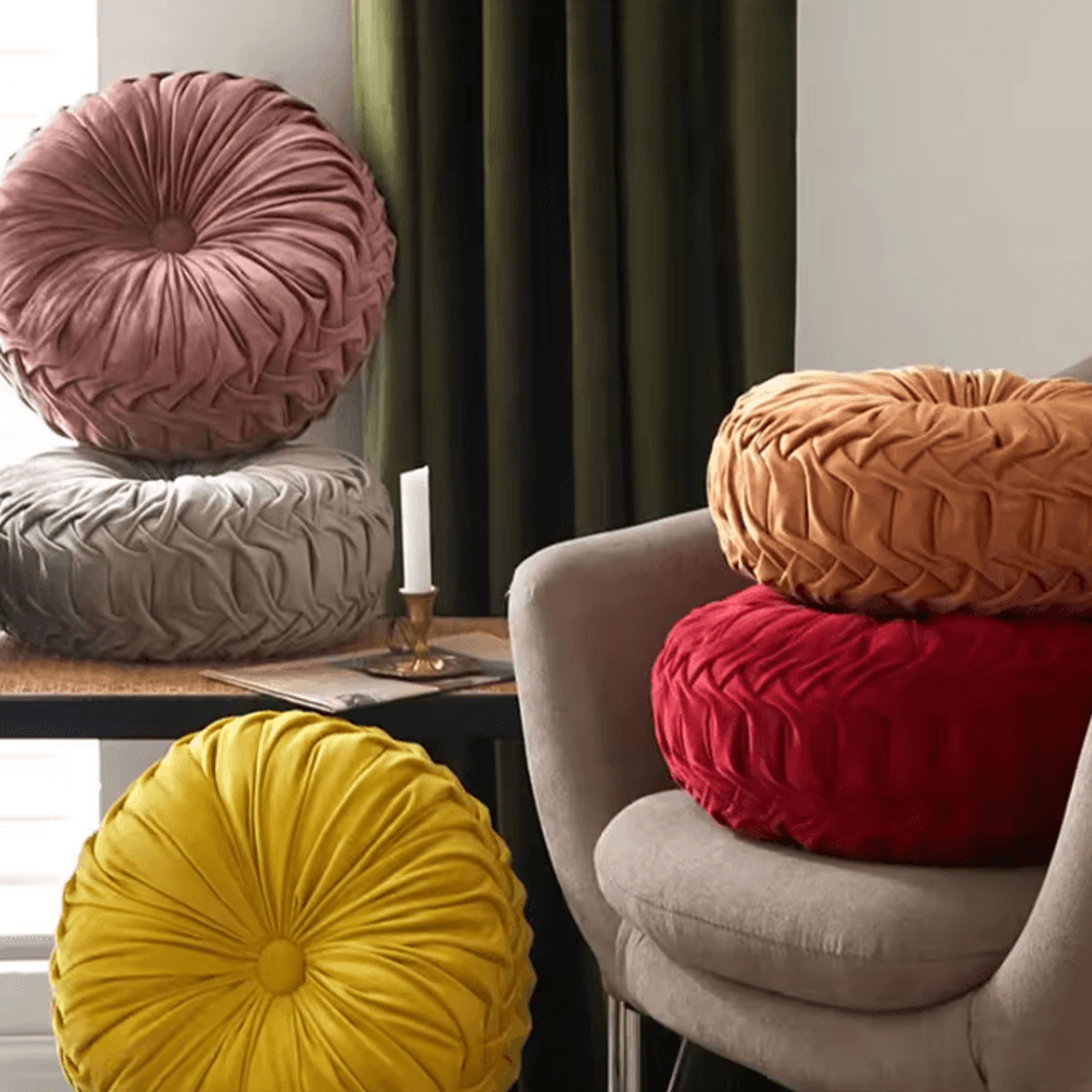 pumpkinpleat 14x14-inch velvet throw pillow – 3d pleated lumbar & backrest cushion for sofa, bed & chair