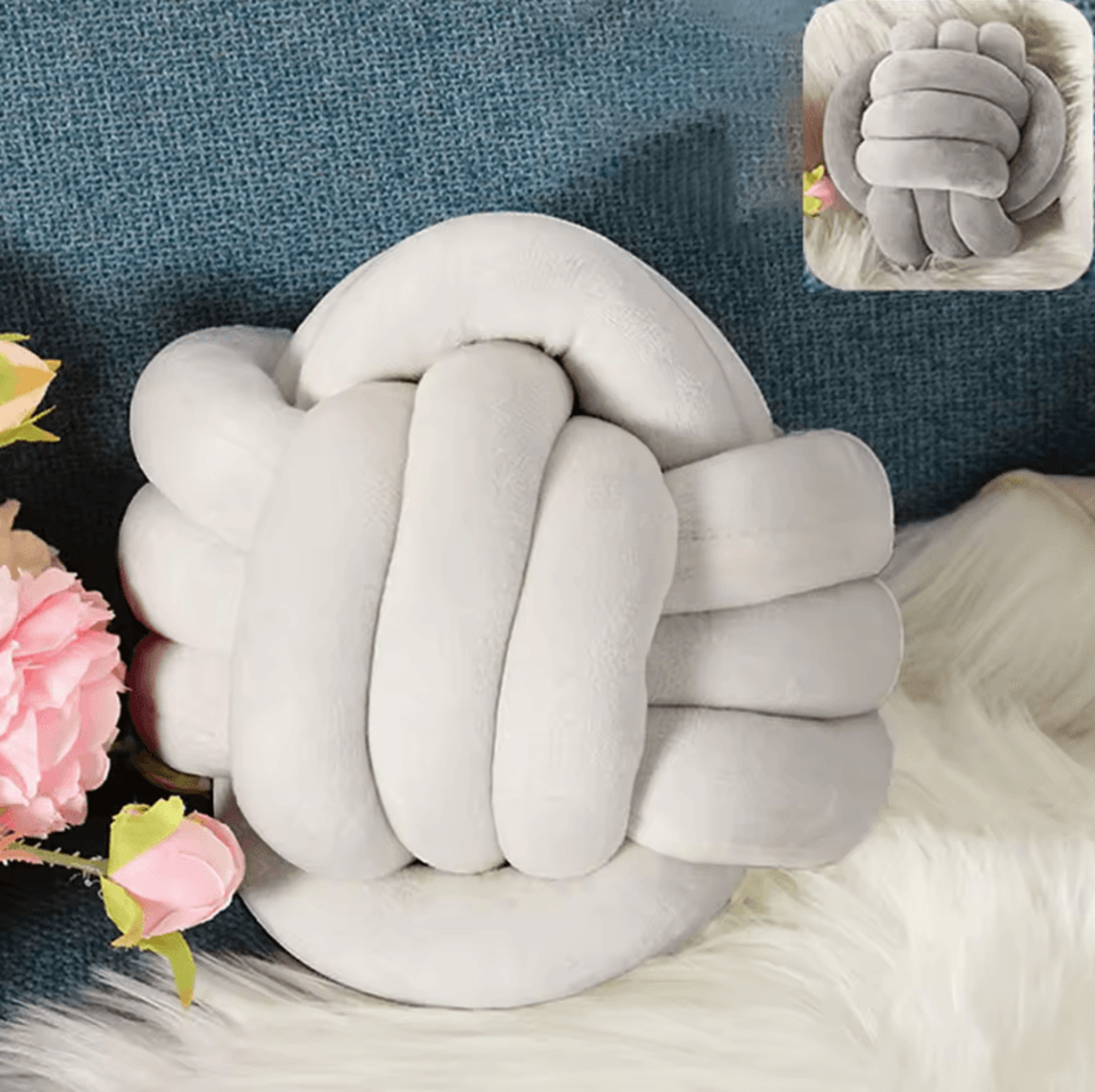 knotcuddle 8x8-inch knotted ball throw pillow – ultra-soft hand-woven plush cushion for sofa & bedroom