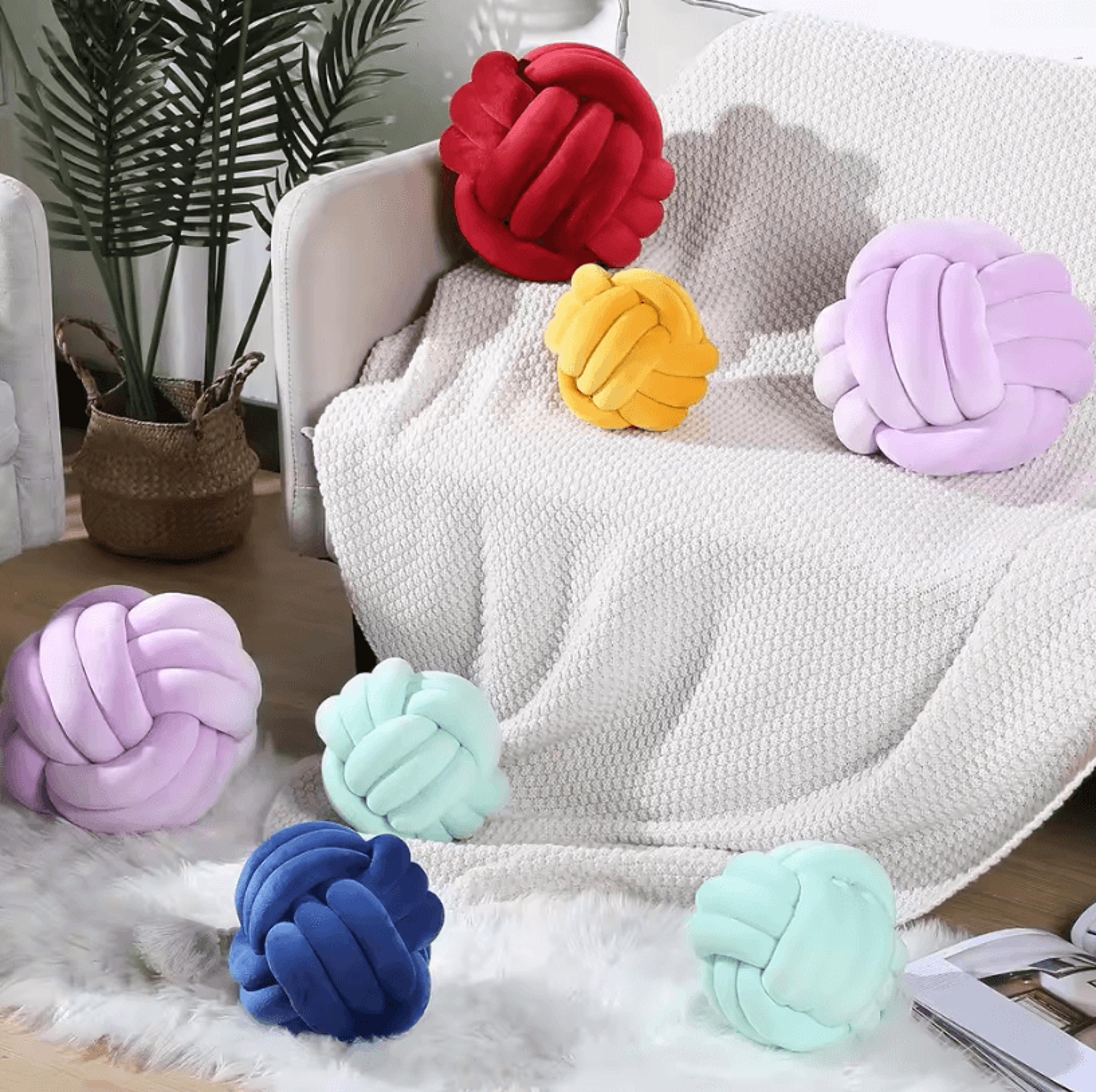 lilacknot aesthetic knot globe cushion – nordic plush decorative pillow for sofa & bedroom