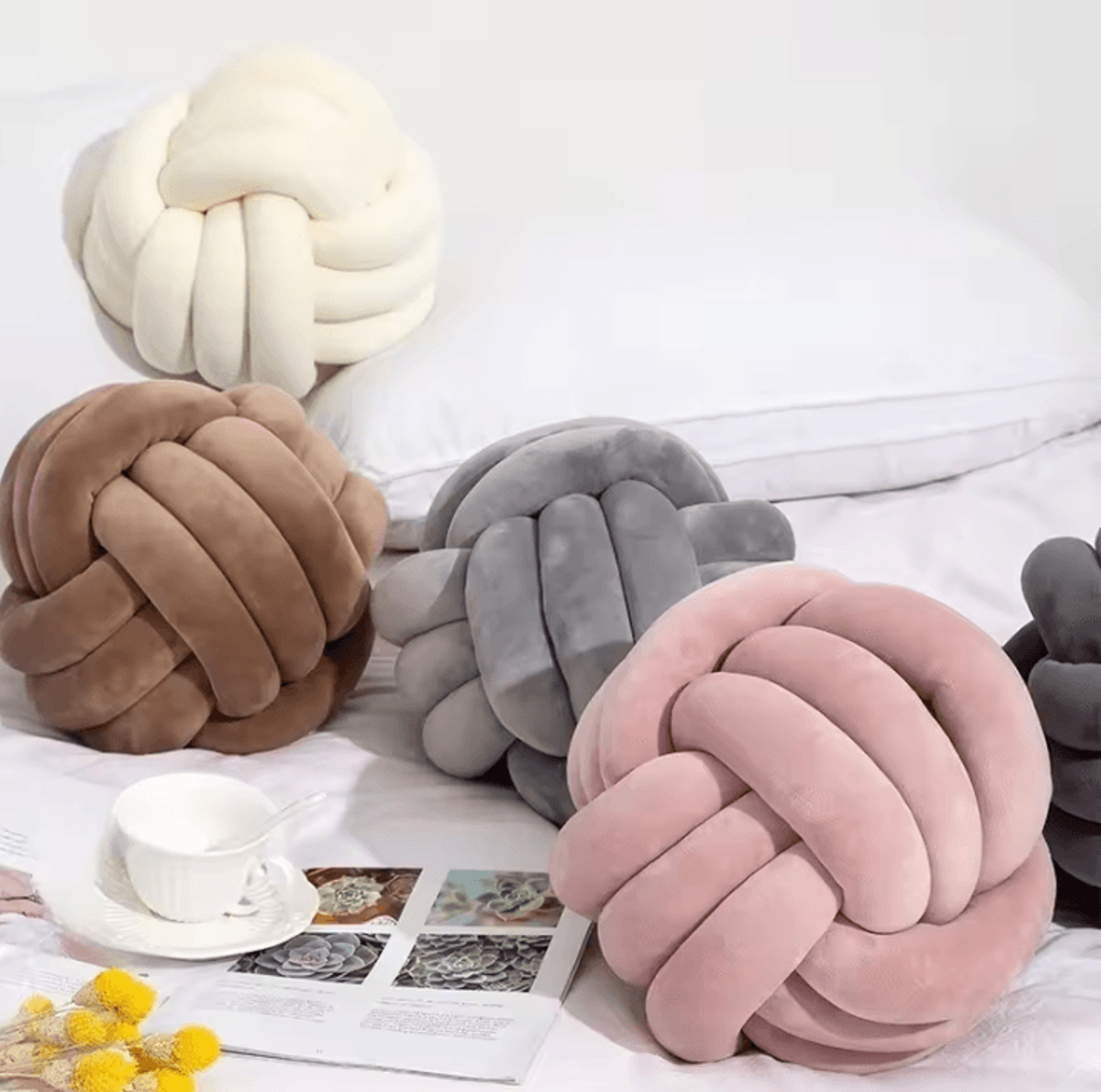 knotplay woven knotted ball pillow – plush backrest cushion for gaming chair, sofa & home decor