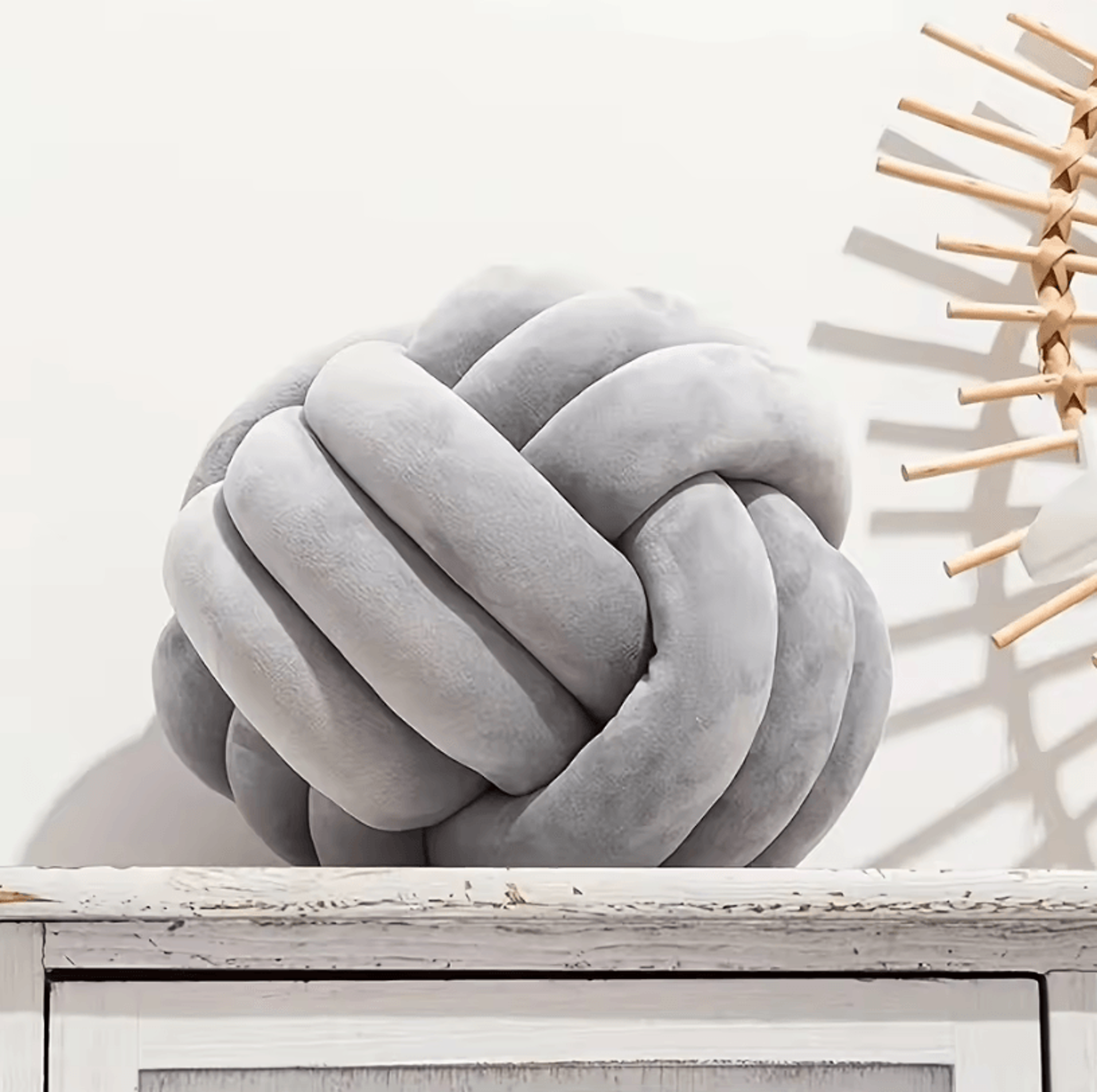 plushknot 9x9-inch round knotted throw pillow – soft handwoven ball cushion for sofa, bed & home decor