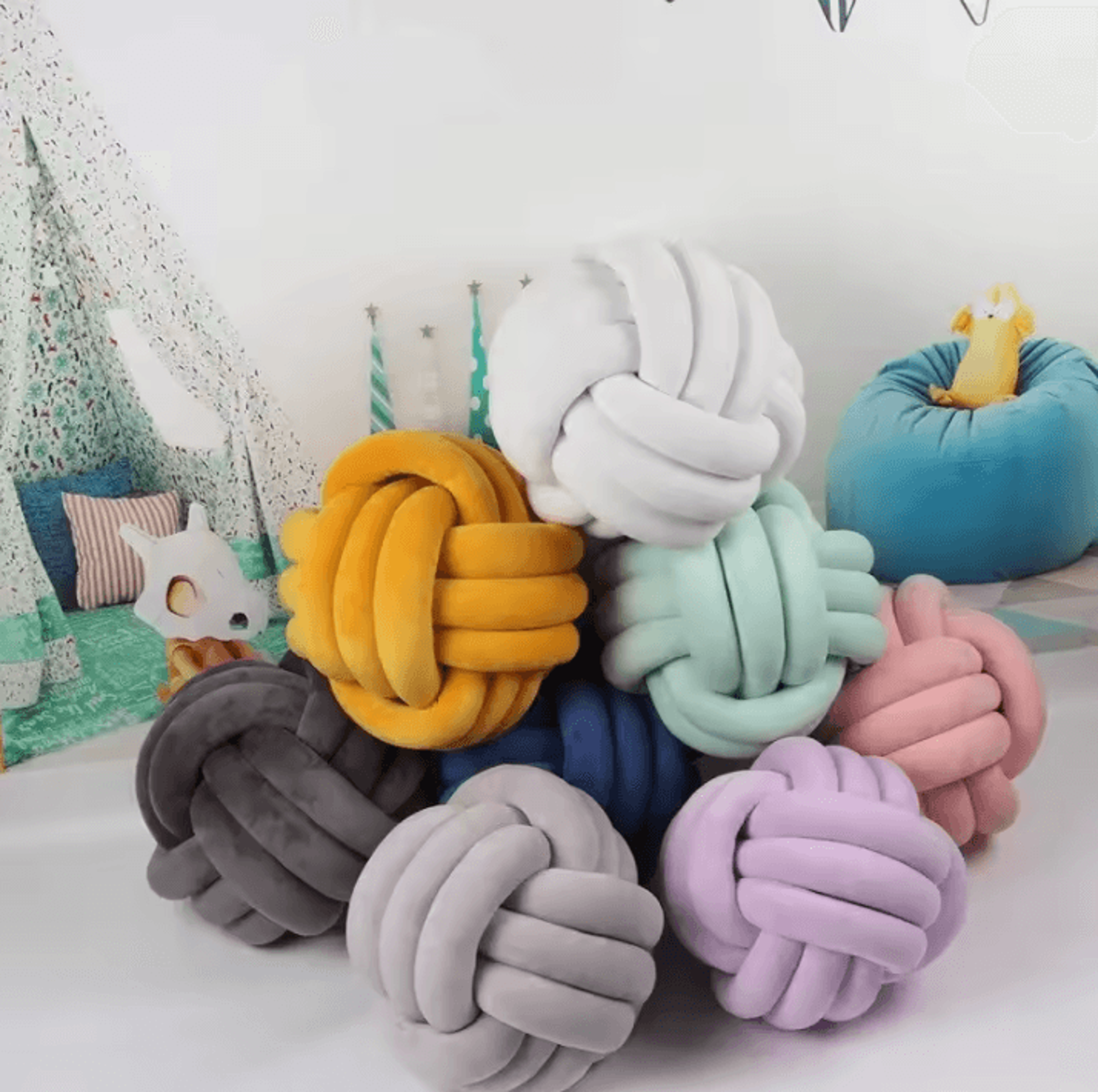 knotaura 9x9-inch round knot throw pillow – aesthetic plush decorative cushion for sofa & home
