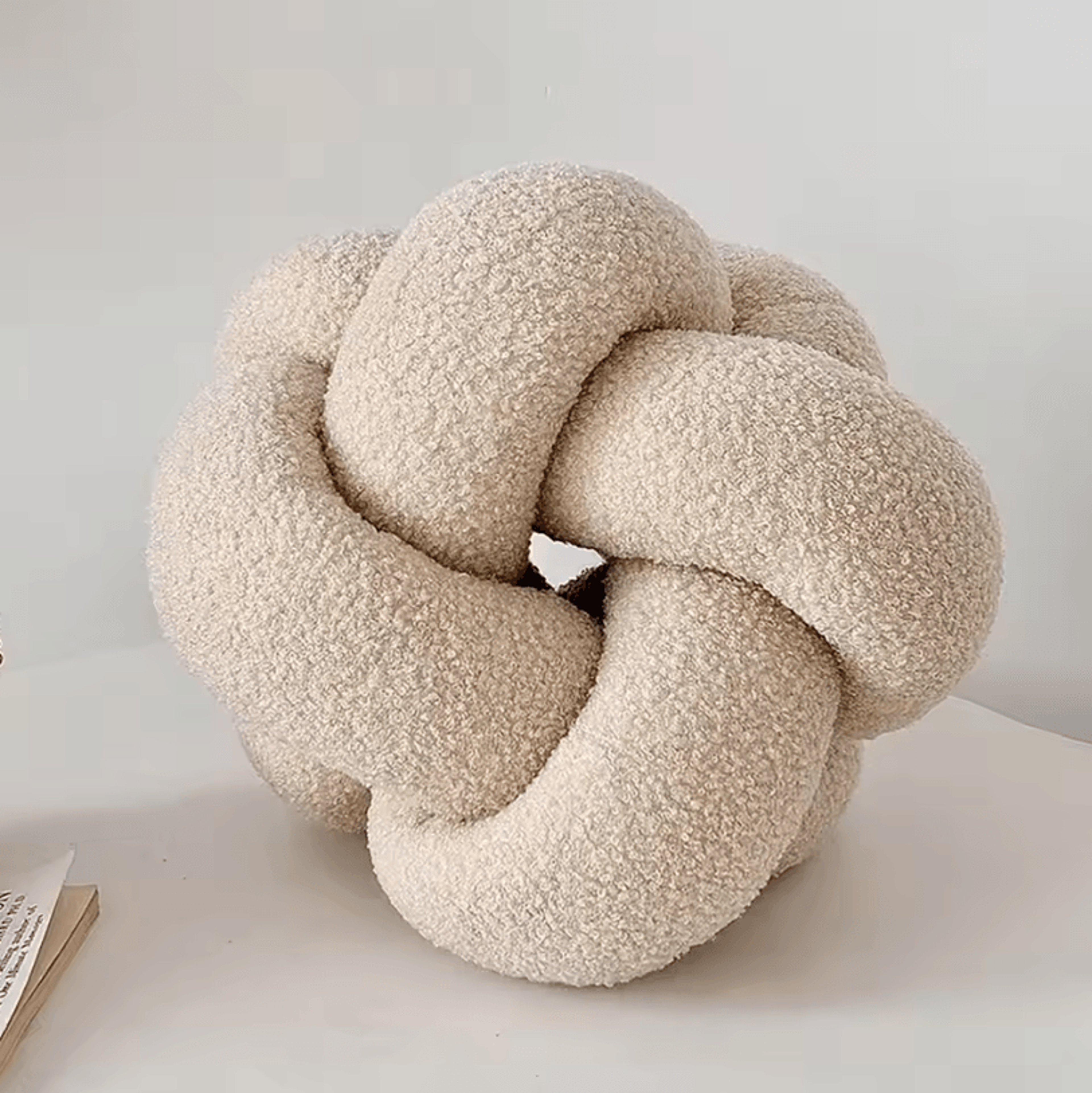 knitcuddle 9x9-inch braided knot throw pillow – hand-knitted plush round ball cushion for sofa & bedroom