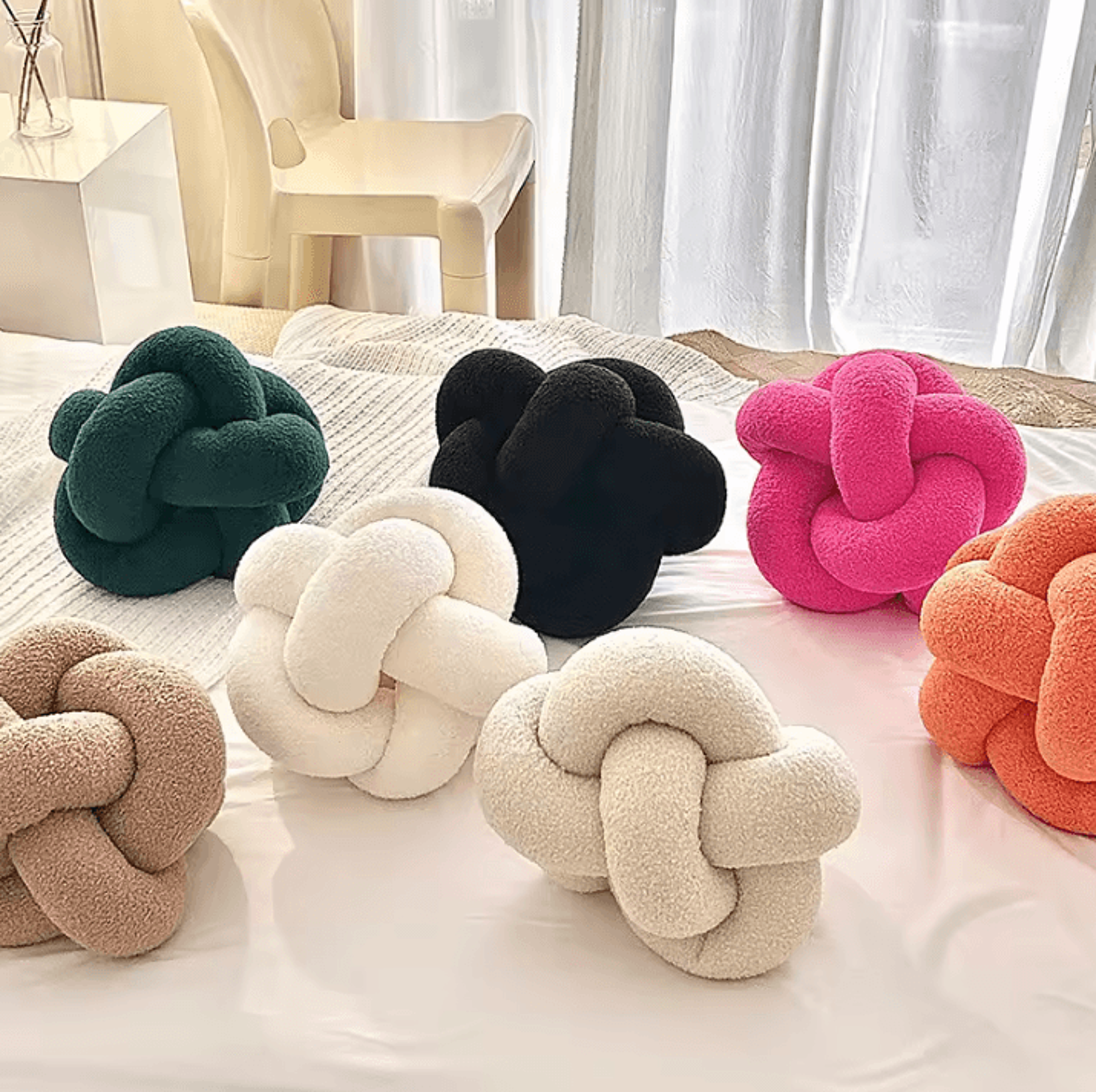 lambknot knotted ball cushion – plush octagonal throw pillow for sofa & bed backrest