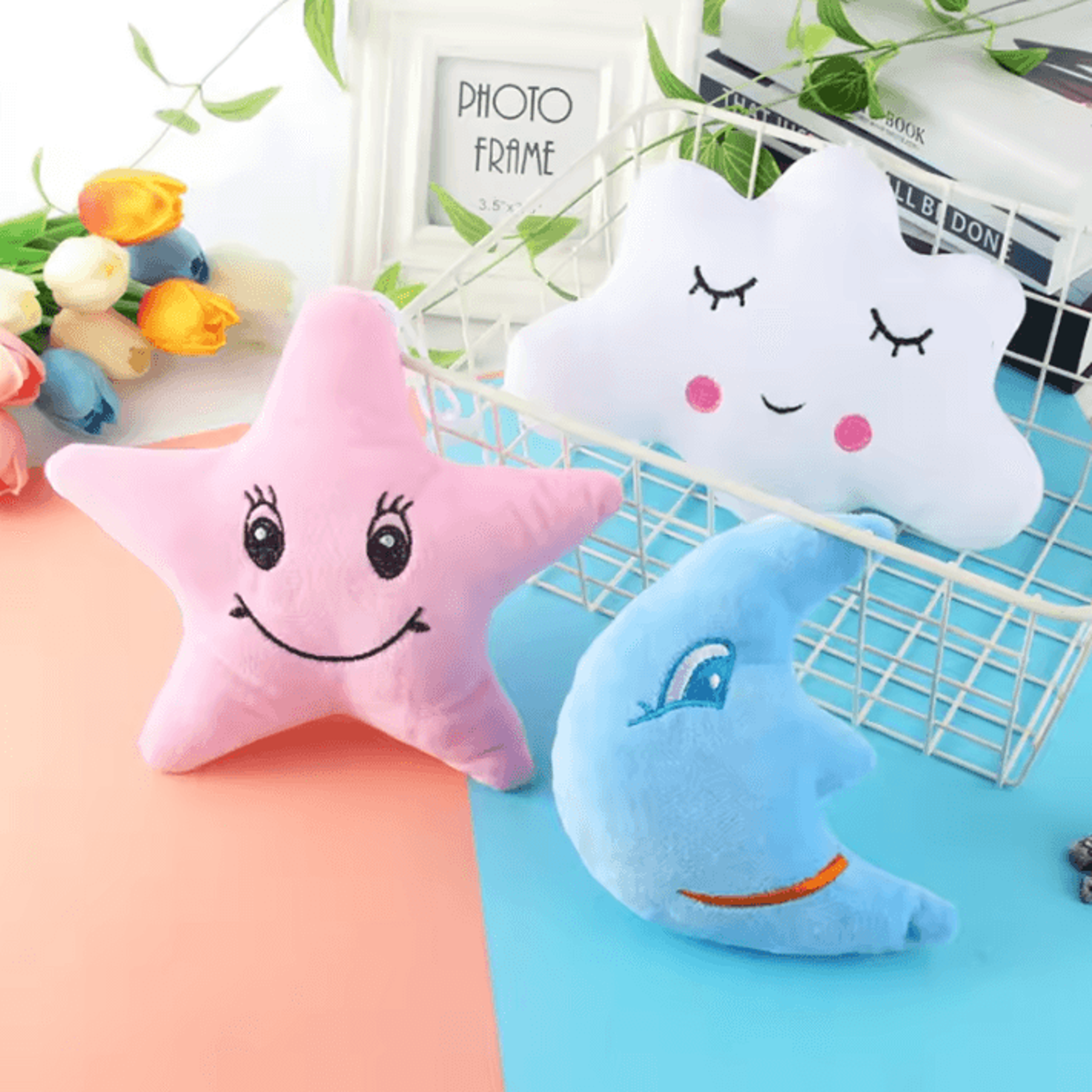 dreamsky plush moon & star pillow set – 20 cm (7.9 in) soft cloud-shaped cushions for kids room decor
