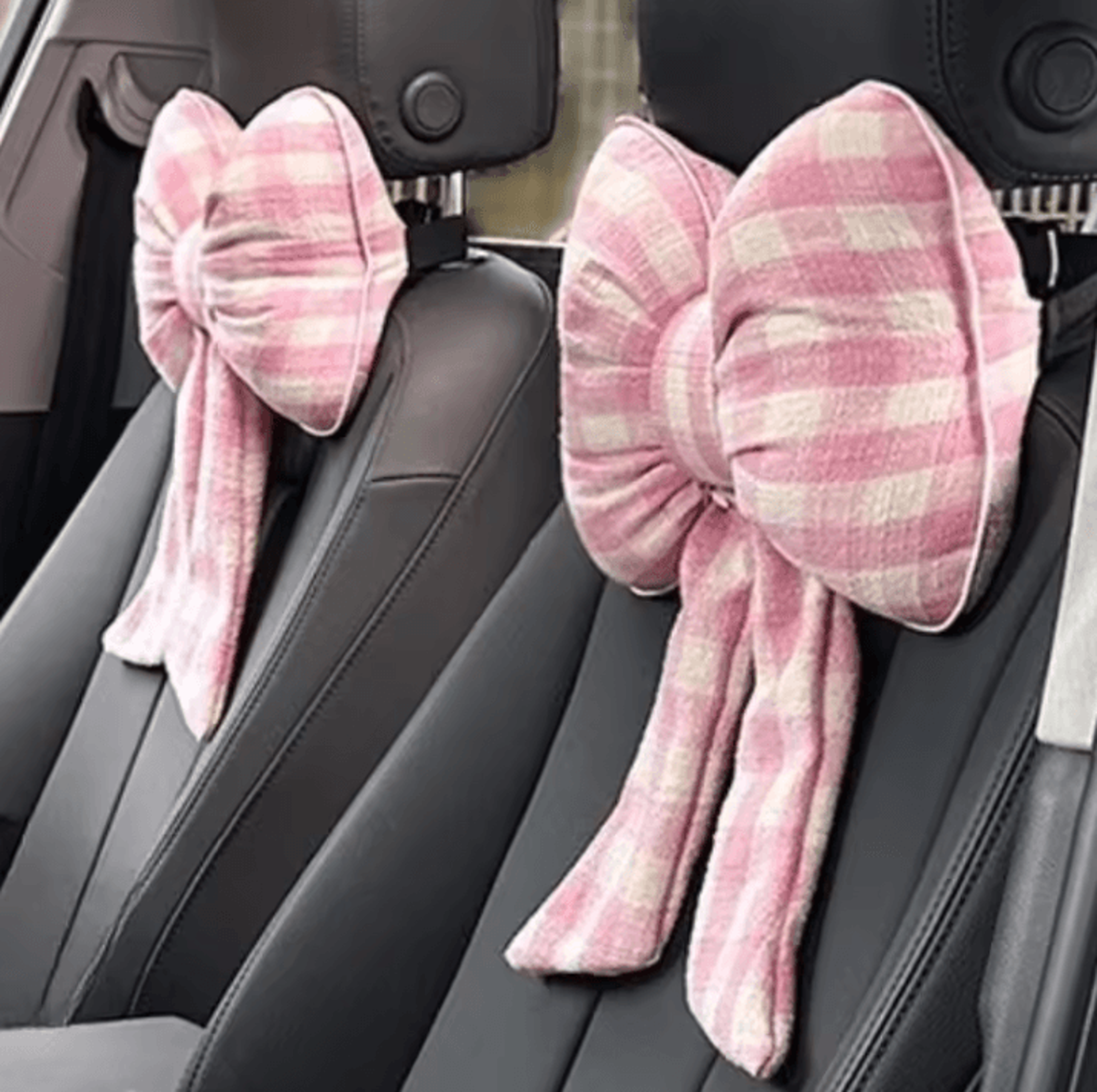 pinkbloom plush car neck rest pillow – bowknot car headrest cushion for women