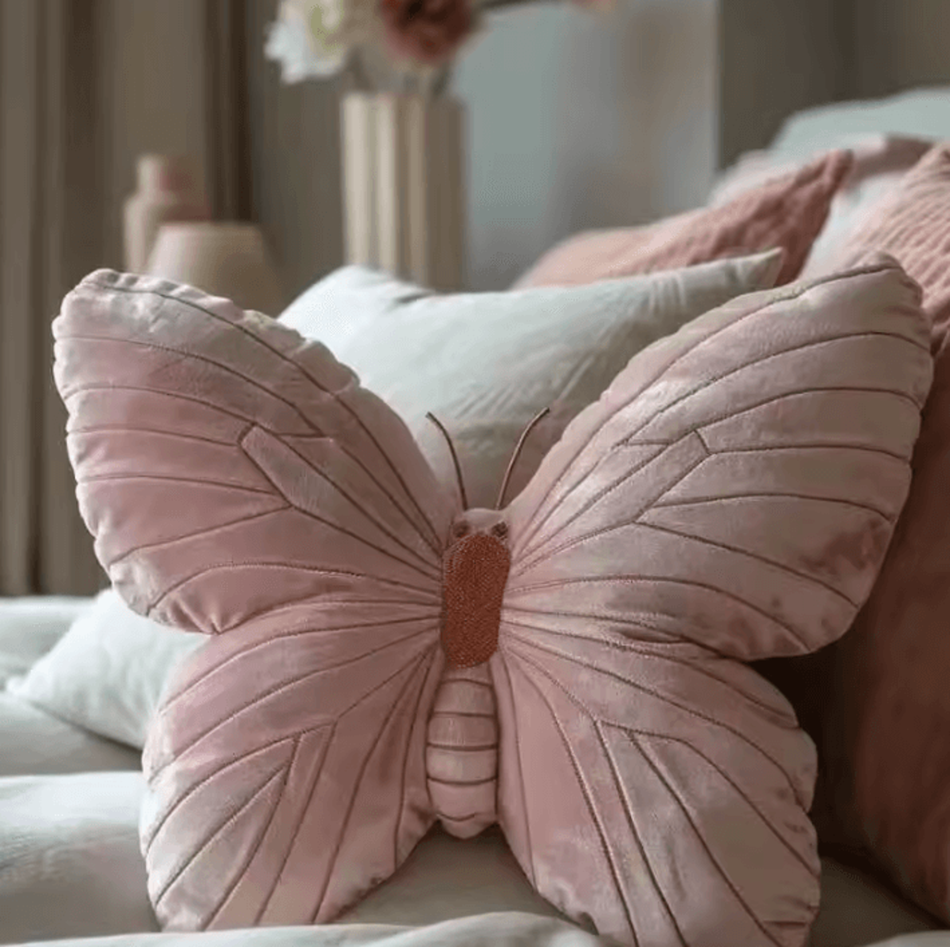 butterflydream plush decorative throw pillow – pink butterfly cushion for couch & bed