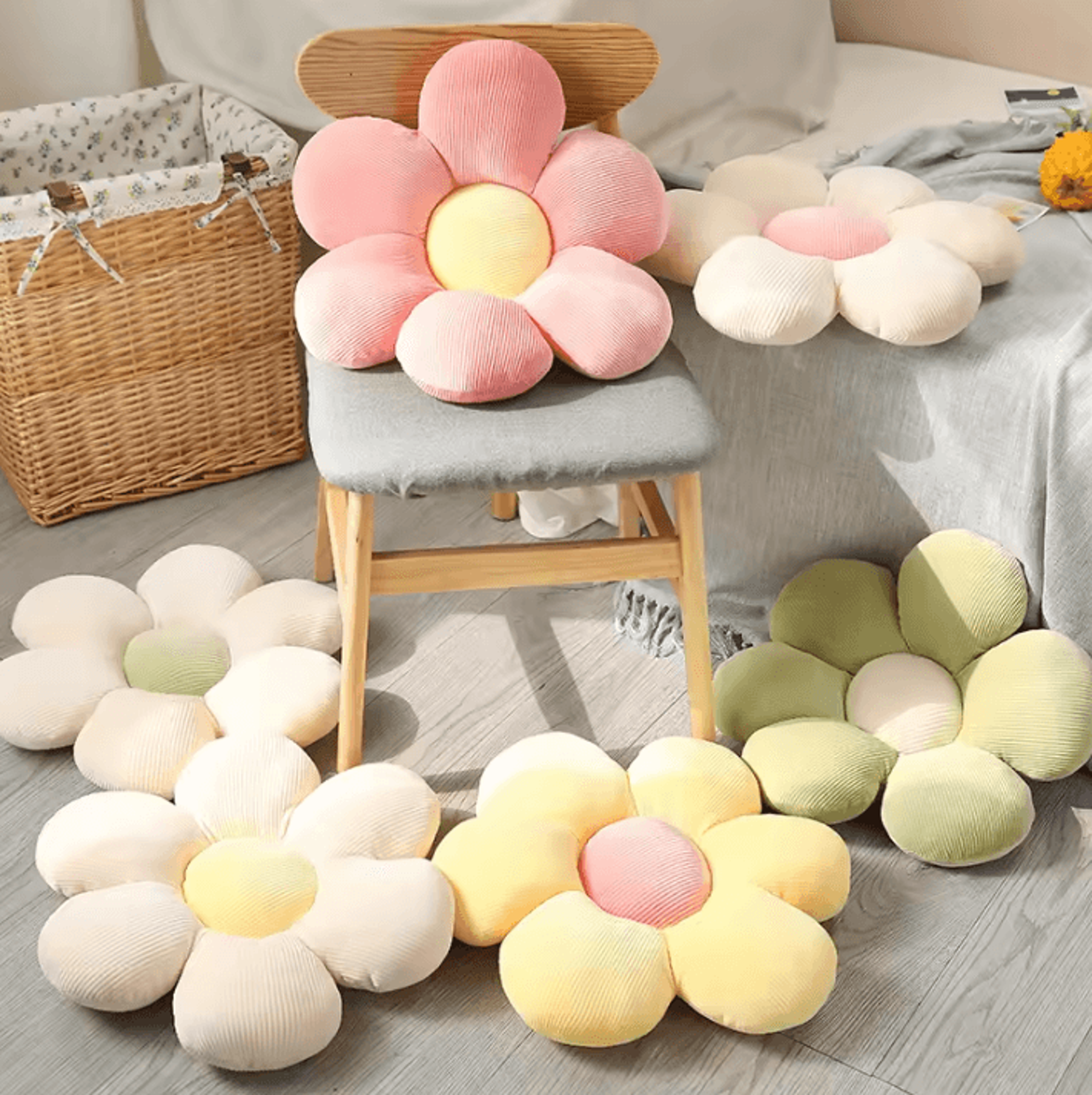 blossomelite plush flower cushion pillow – pink six-petal seat pillow for bedroom & bay window decor