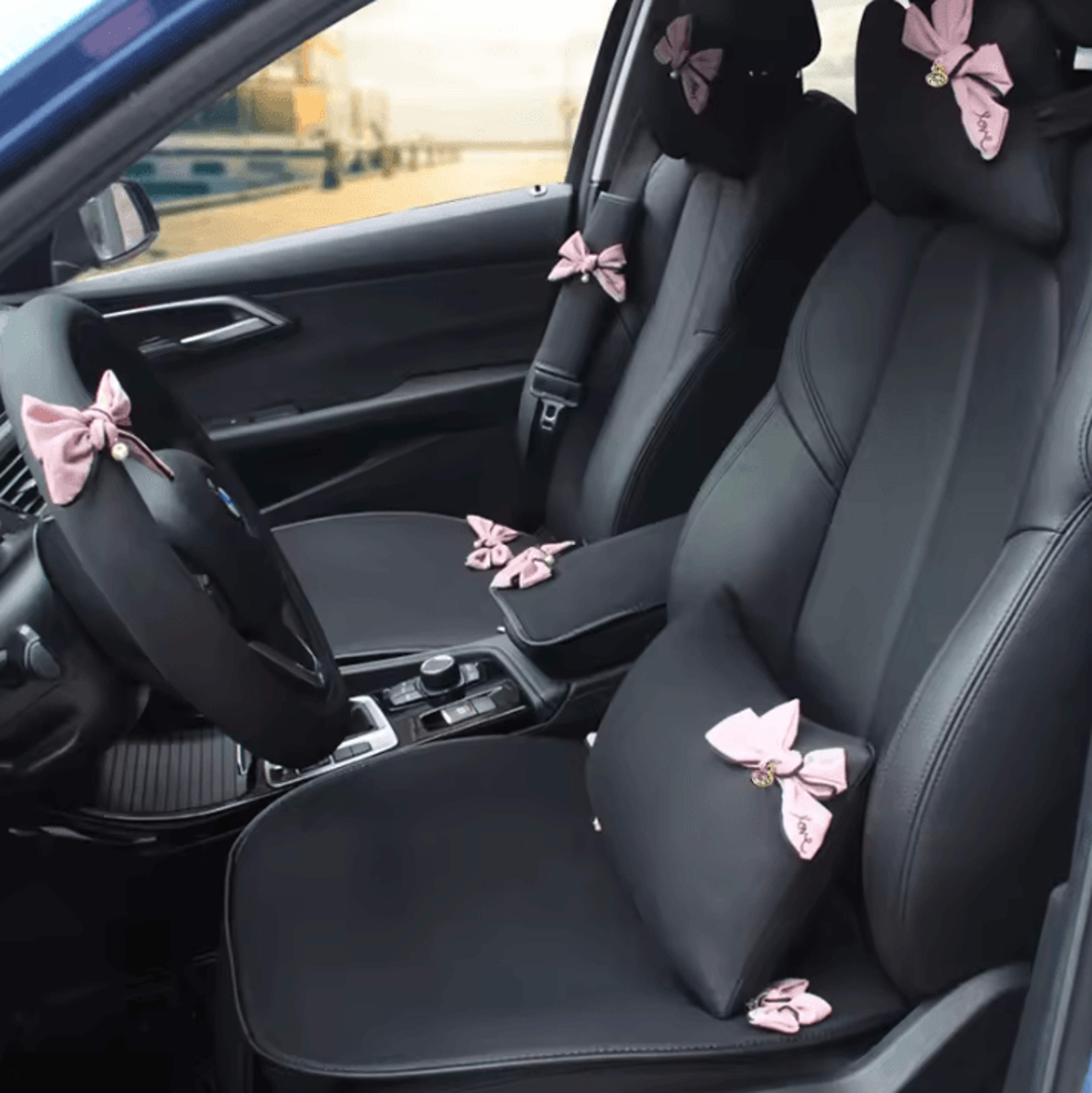 diamondpink plush car neck pillow – cute bow auto headrest & lumbar support cushion for women