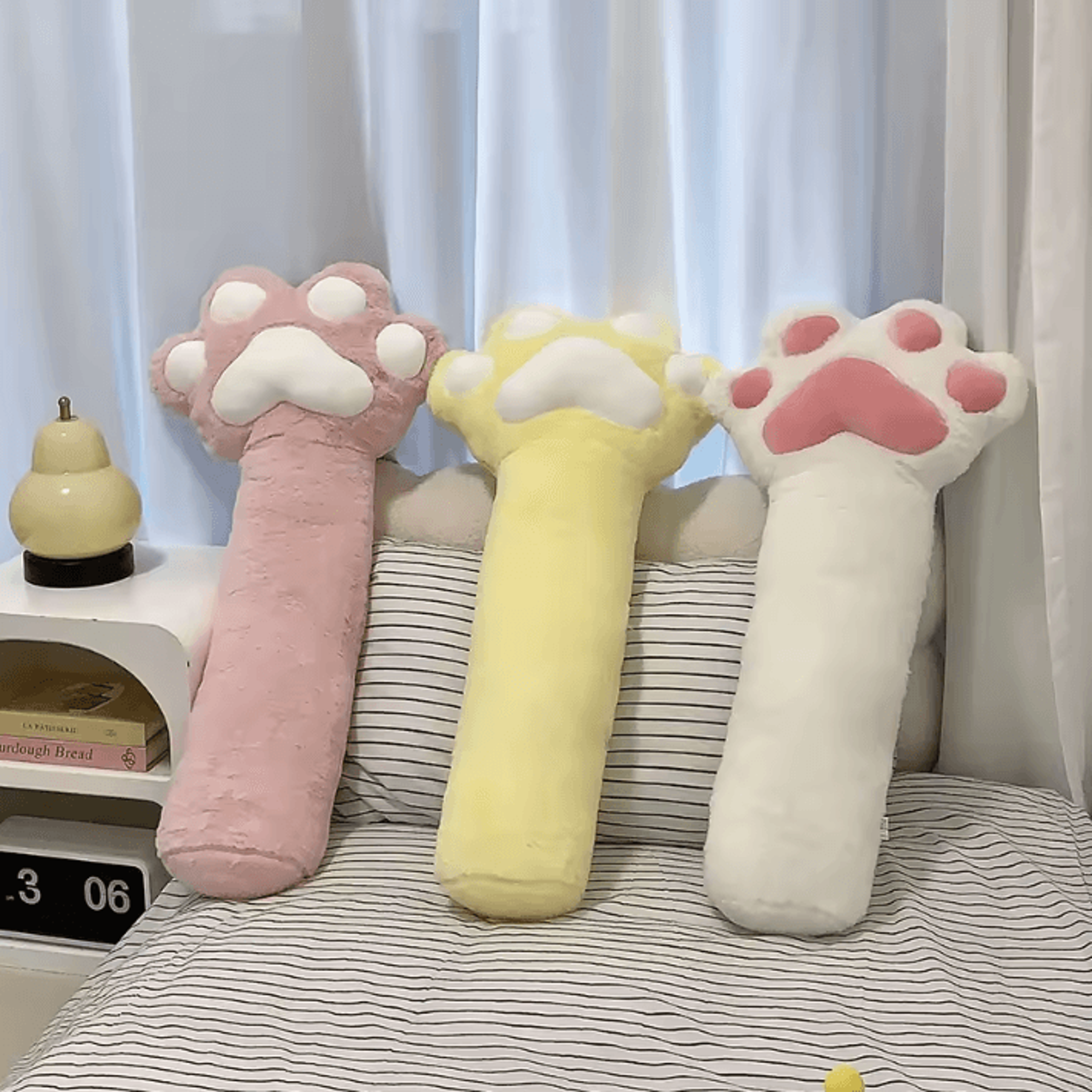 pawplush cat paw throw pillow – 31.5 in soft pink & white leg cushion for home comfort & decor