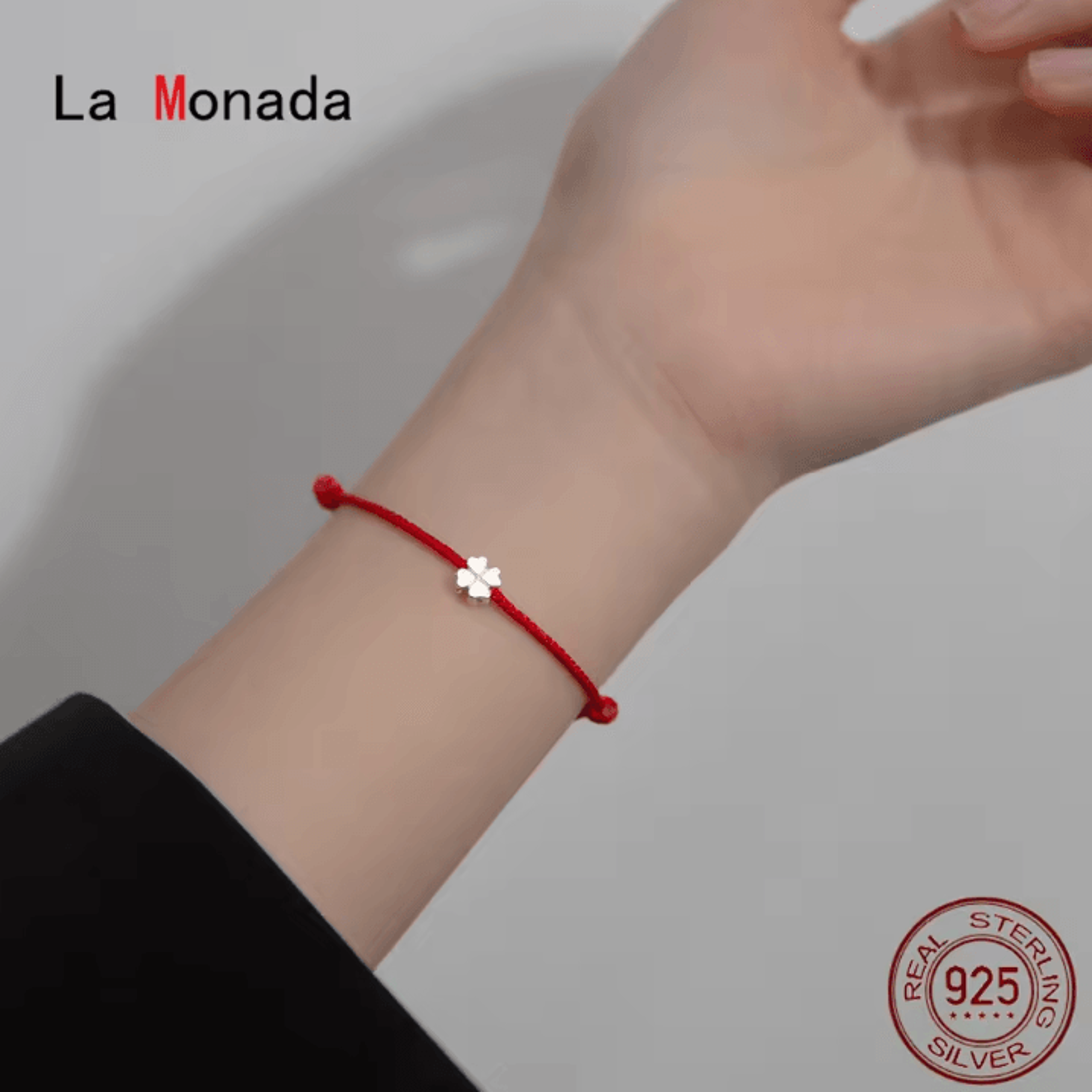 la monada 925 sterling silver red rope bracelet – minimalist flower red thread jewelry for women & students