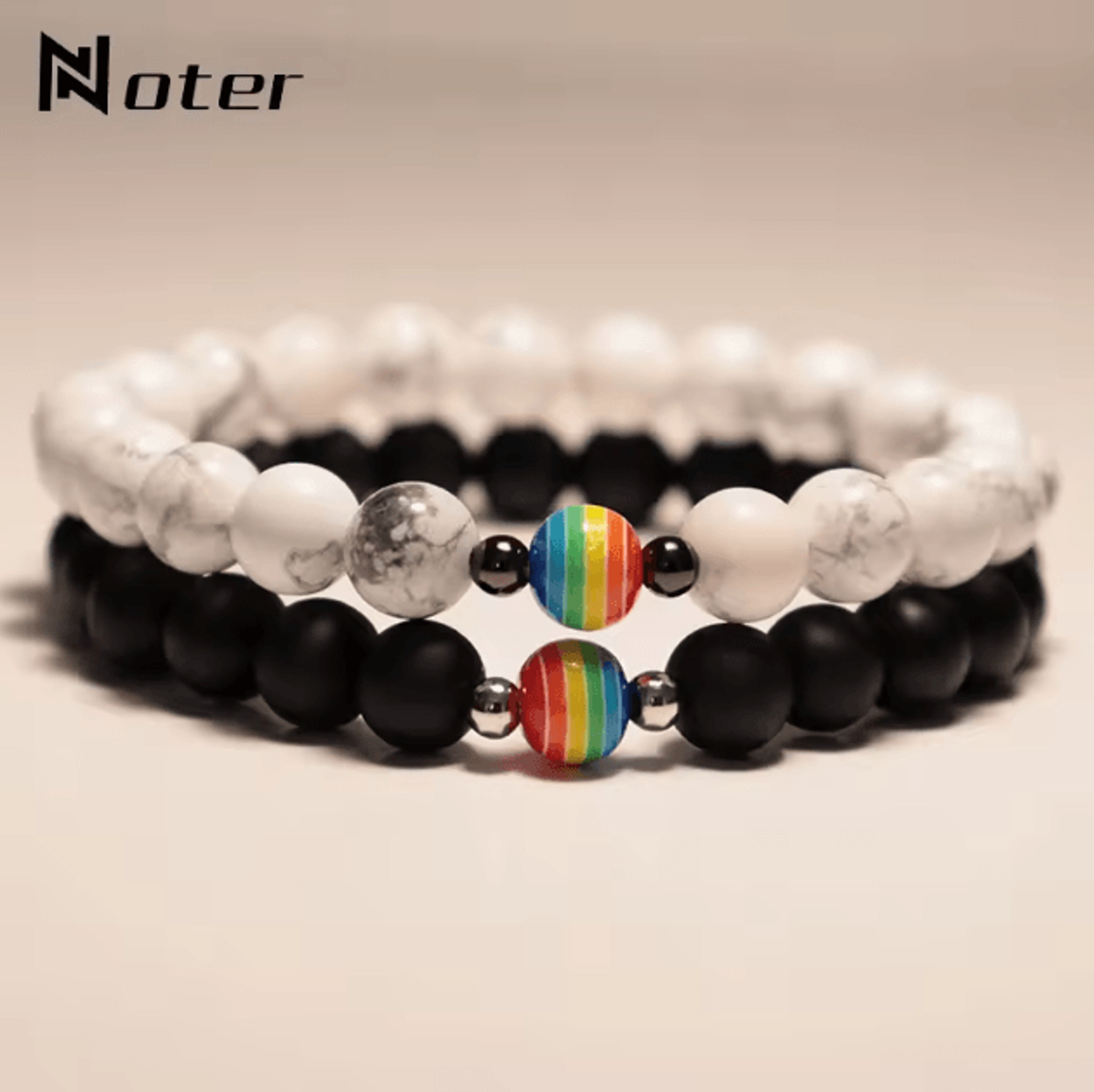 frostaura natural stone bracelet – rainbow lgbt unisex couple bracelet for distance & meditation