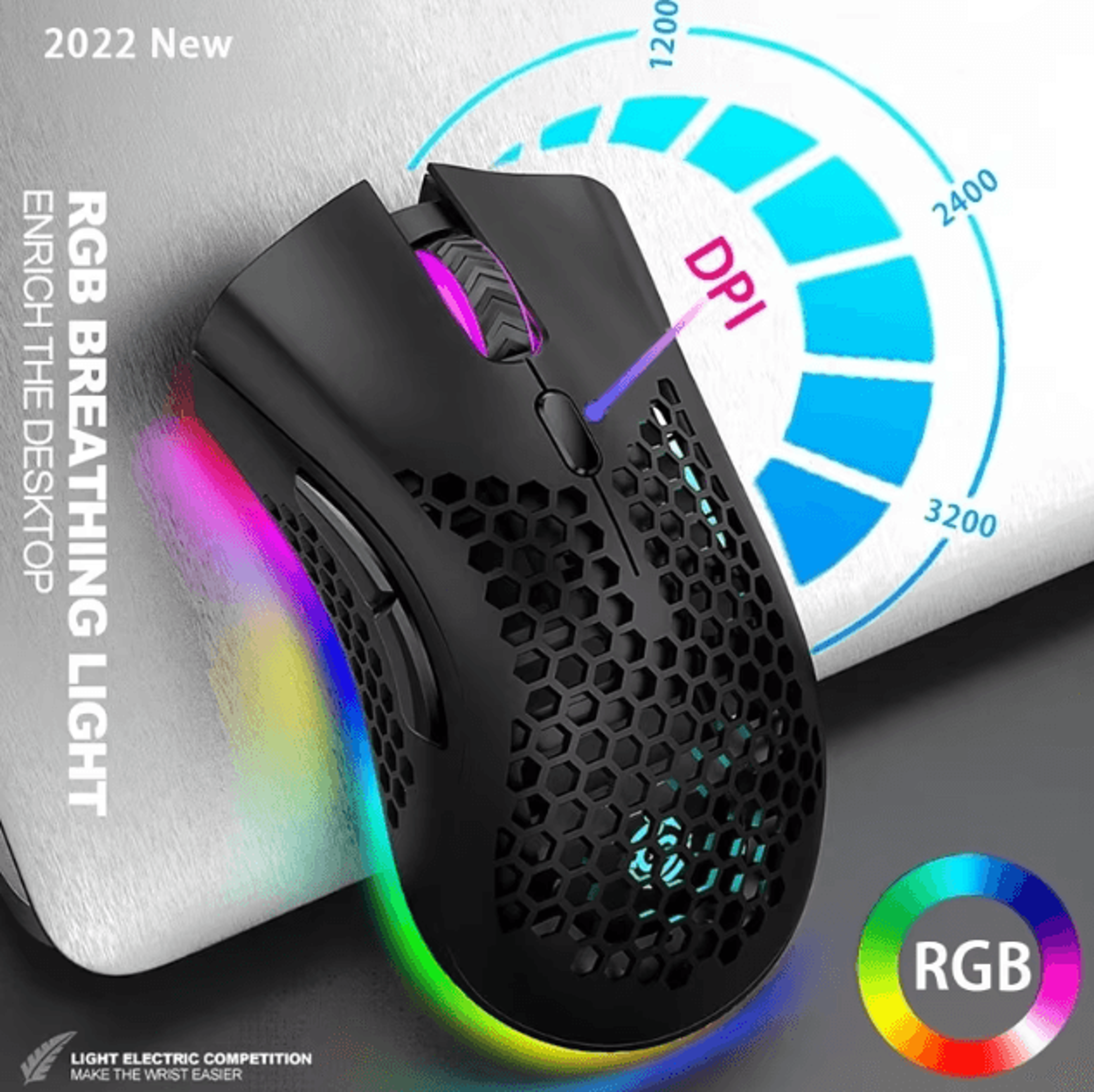 bm600 rechargeable usb 2.4g wireless rgb gaming mouse – honeycomb design for pc & laptop