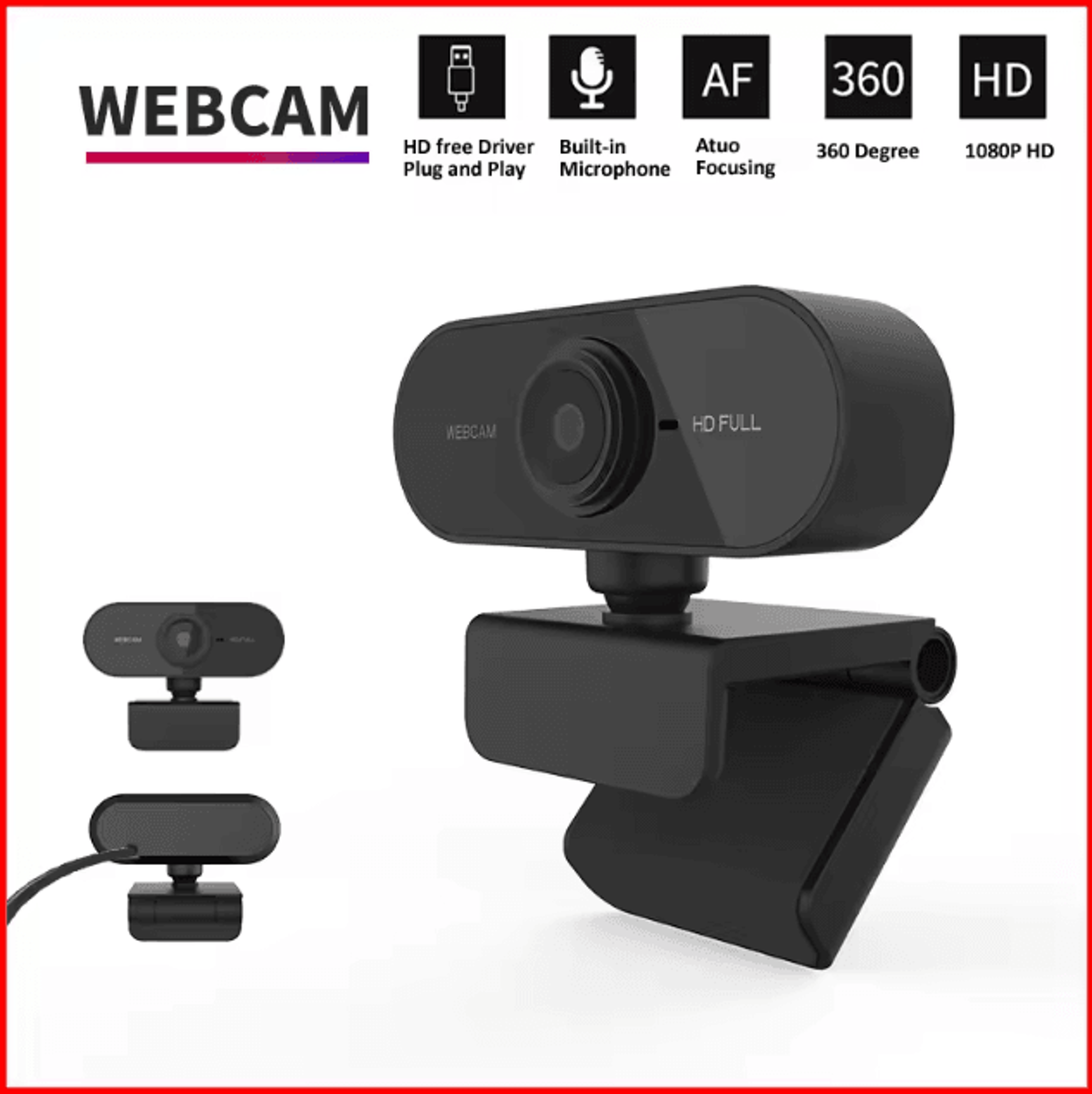 claritypro 1080p hd usb webcam with microphone – plug-and-play camera for desktop & laptop