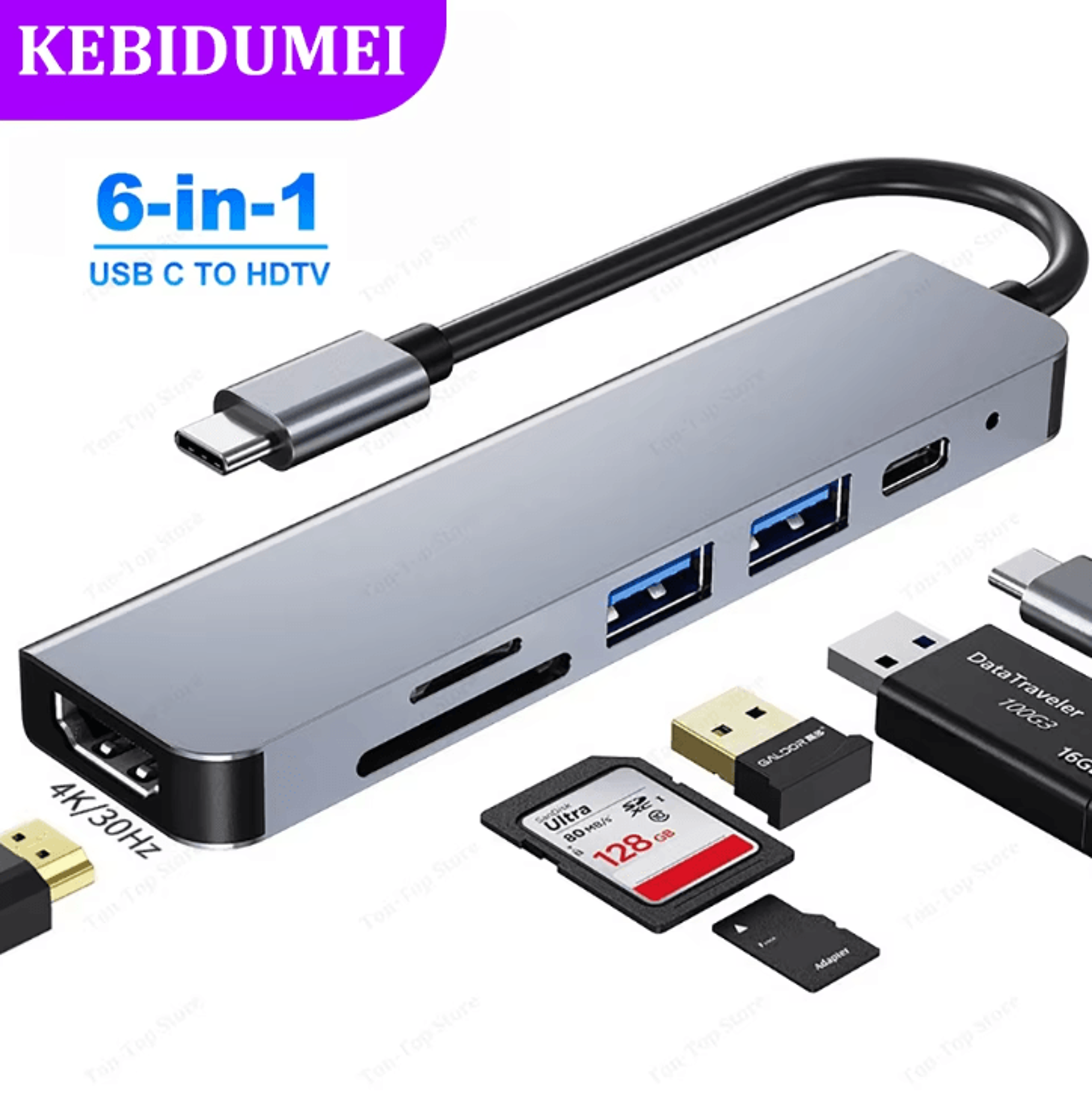 ultraconnect 6-in-1 usb-c hub adapter – 4k hdmi & multiport docking station for macbook & laptops