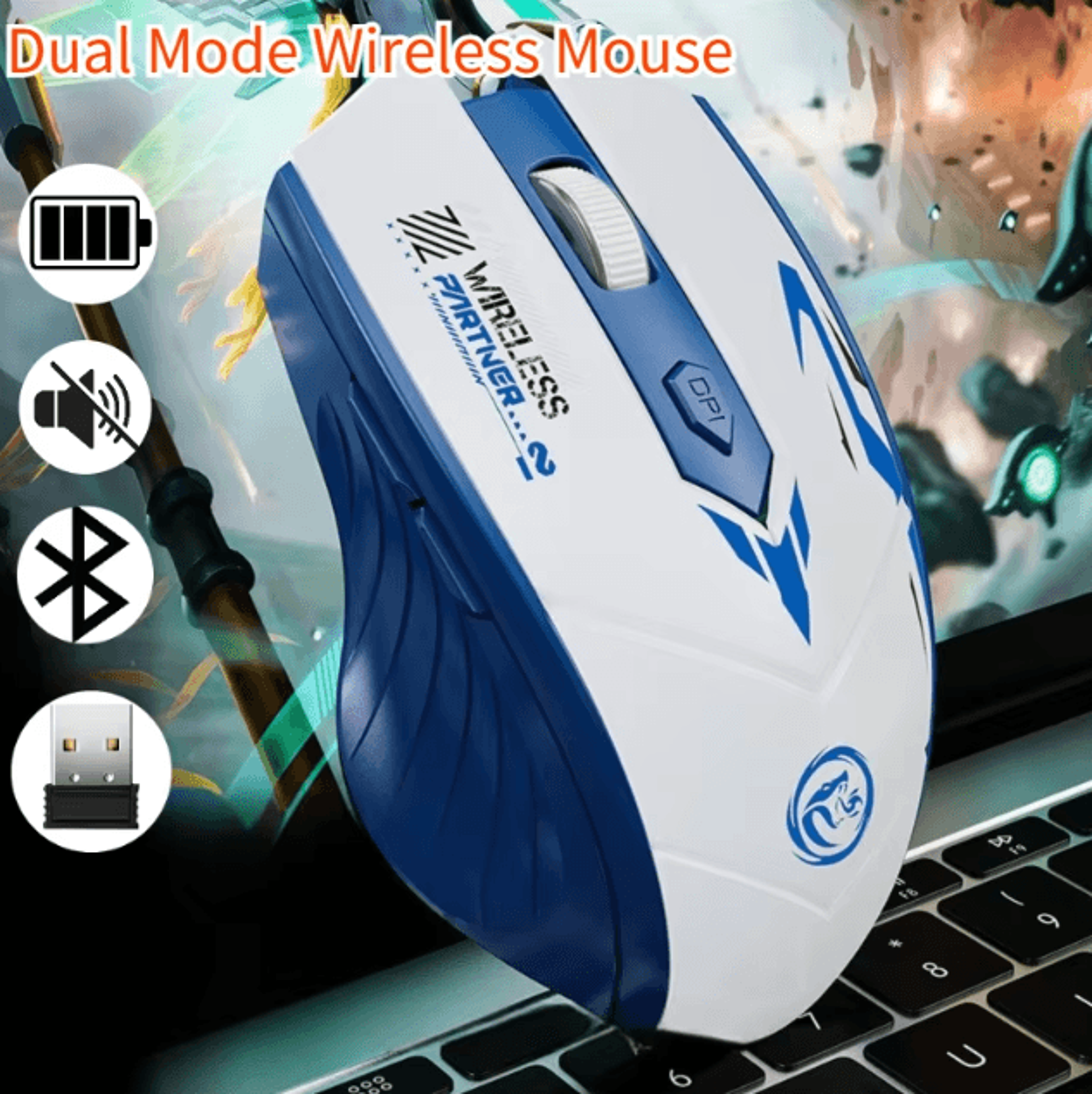 glidepro glow – wireless rechargeable dual-mode bluetooth mouse (noiseless click, cordless for pc & laptop)