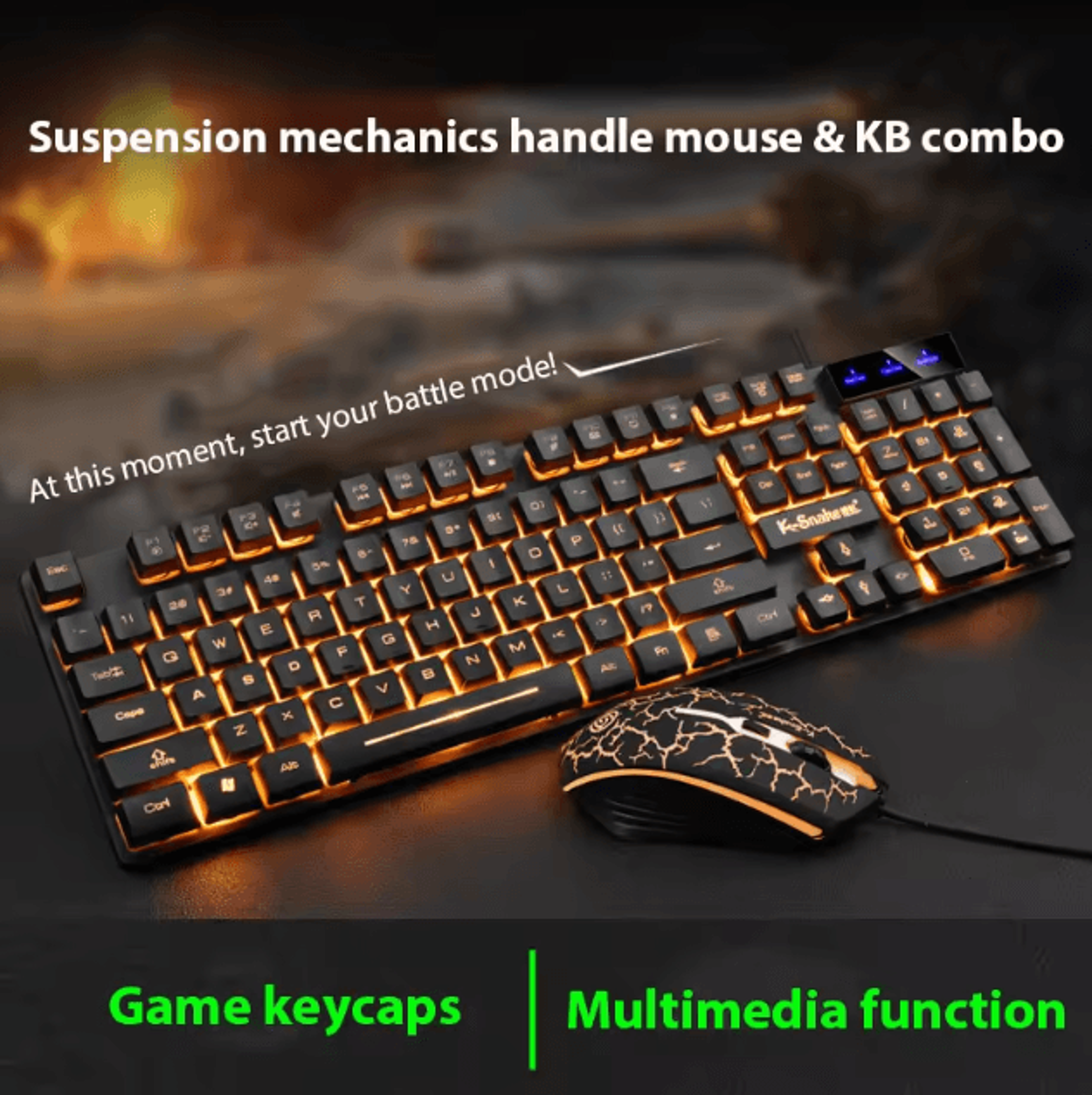 km320 keyboard & mouse combo – waterproof backlit gaming set with luminous led