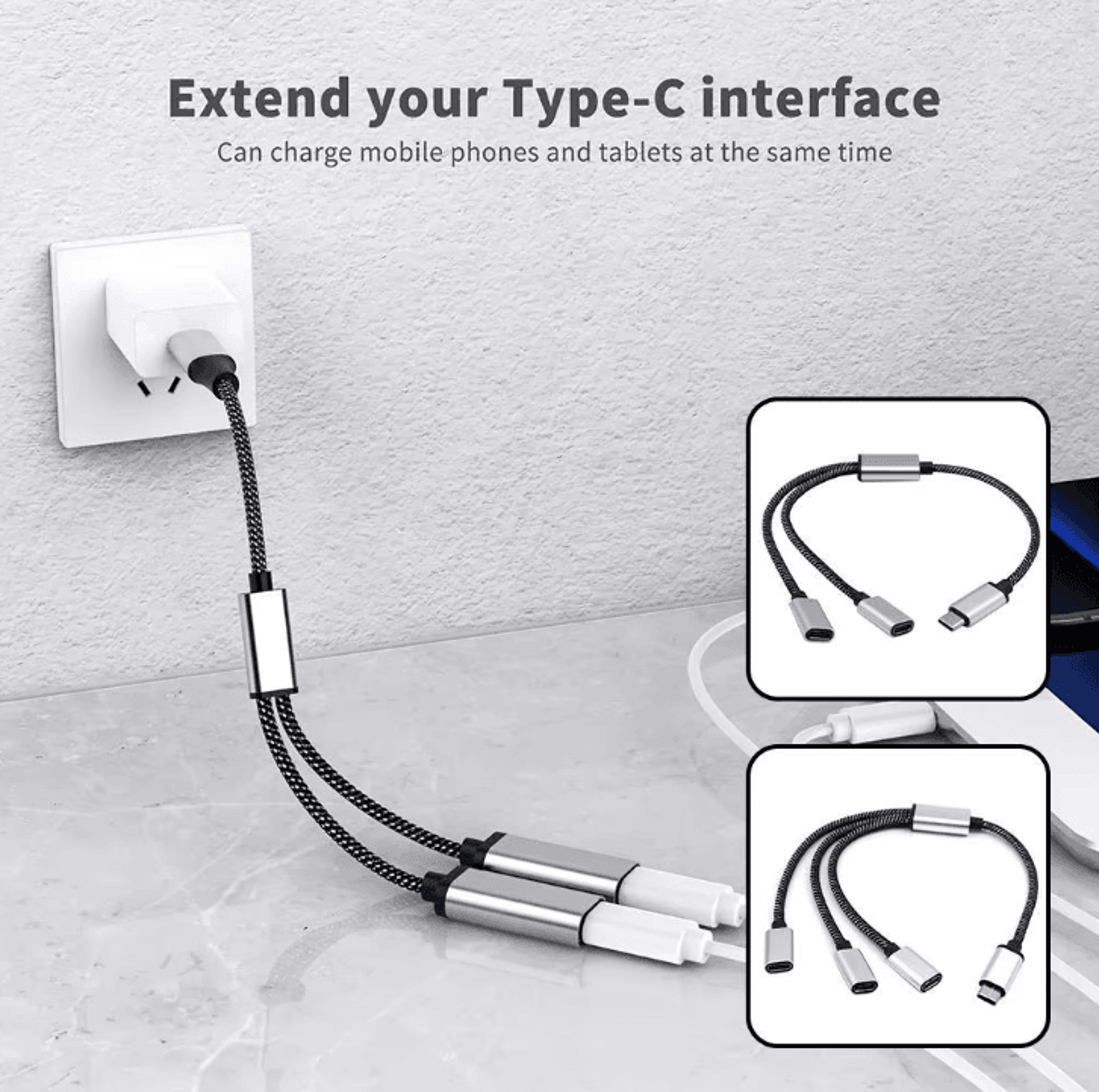 triexpand 3-port usb-c hub adapter – one-to-two type-c splitter for phones, tablets & computers